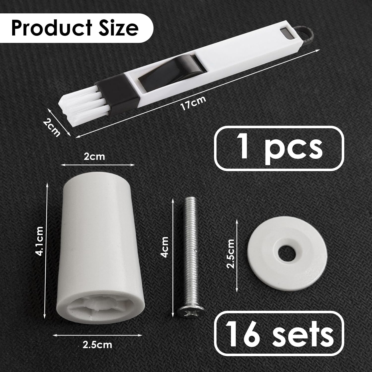 Pack of 16 White Roller Door Stops, 1 Piece Practical Gap Brush, Roller Door Accessories with Screws, Window Groove Cleaning Brush, Groove Cleaning Tool image number 3