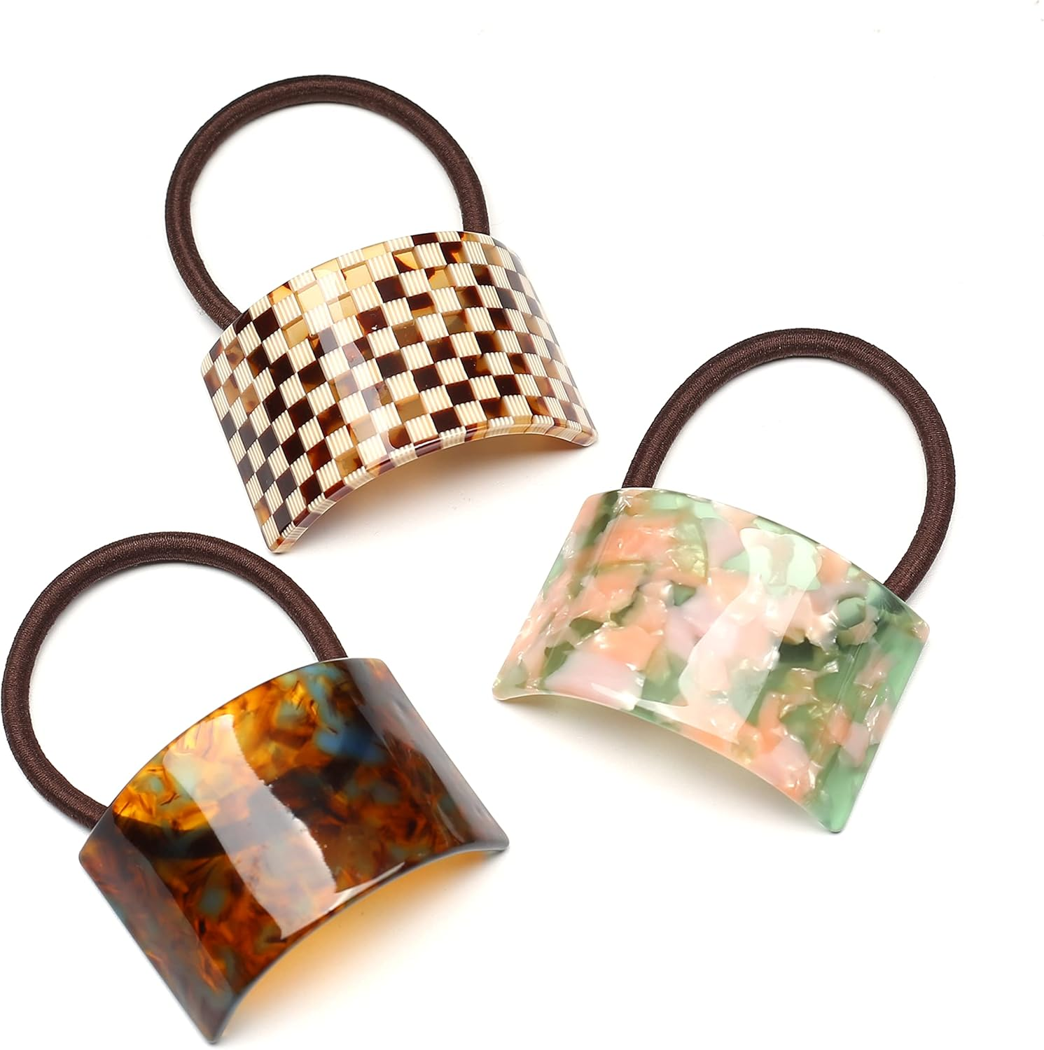 Qingoo Cellulose Acetate Elastic Hair Band Ponytail Holder Women'S Hair Accessories Headdress Elegant Hair Accessory 1 Piece (Checker)