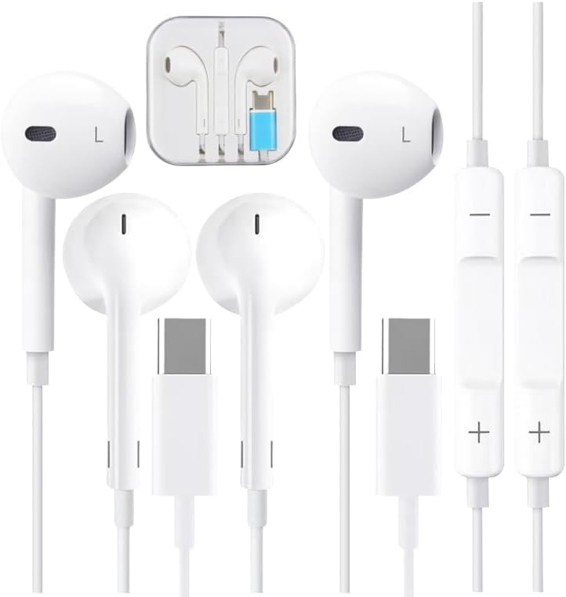 2 Pcs USB C Headphones, Wired Hifi Stereo Earphones with Microphone & Volume Control, Compatible with Iphone 15 16 Pro Max plus Pixel 6 6A 7A 9 8 5 Ipad Samsung S23 FE S22 Oneplus 9 8 Android Phone image number 3