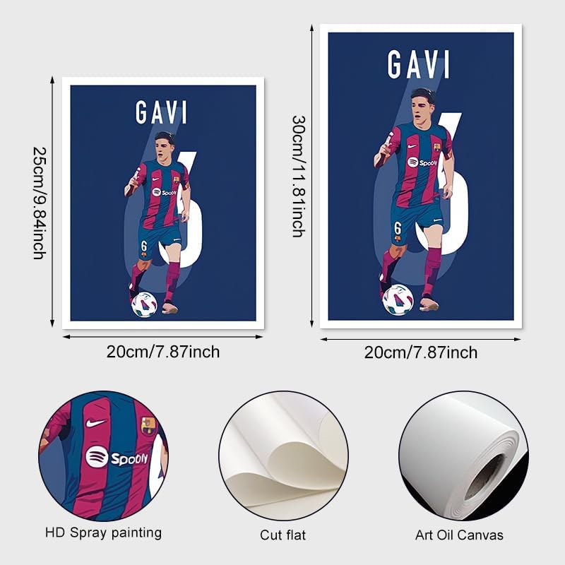 ZIENVE Soccer Canvas Poster Set &ndash; 6 Prints Featuring Messi, Ronaldo, Mbappe & Neymar &ndash; Football Superstars Sports Wall Art Decor for Boys&rsquo; Bedroom &ndash; 20X25Cm Unframed image number 2