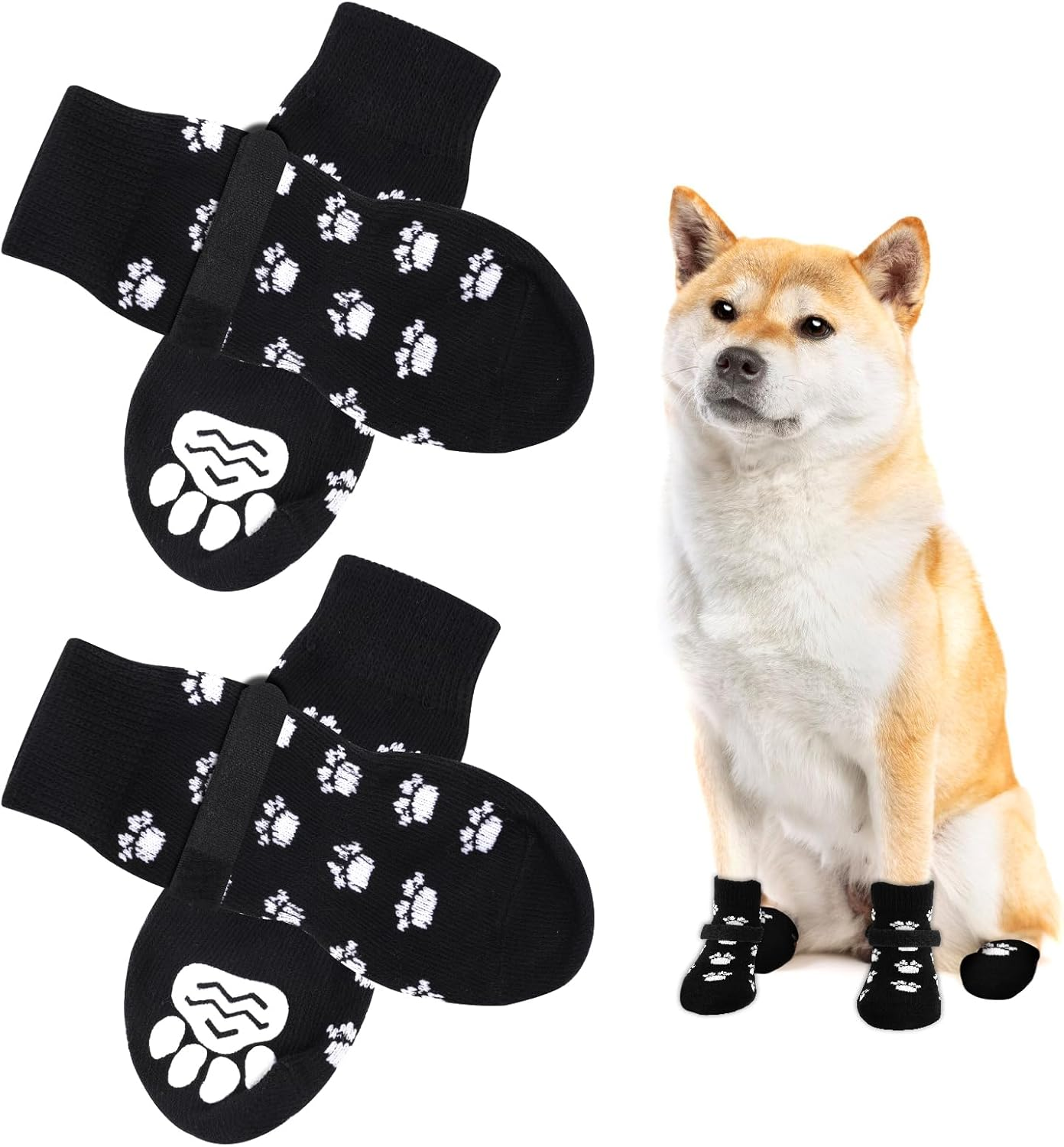 AUAUY 2 Pairs of Indoor Non-Slip Socks for Dogs, Soft Pet Protection, Non-Slip Socks Dog with Velcro Fastening, Hardwood Floors Indoors, Dog Socks for Small, Medium, Large Dogs, M image number 5
