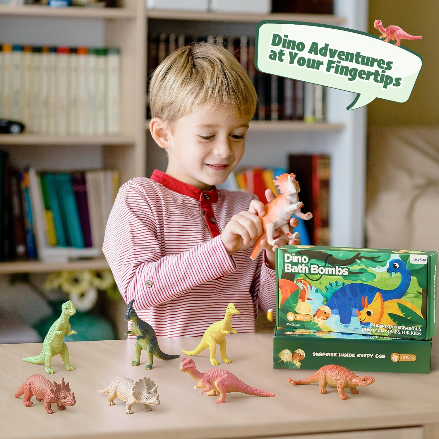 Dinosaur Bath Bombs for Kids with Surprise Inside, 10 Pack Natural Dino Egg Bath Bombs with Exclusive Herbivorous Dinosaur Toys, Fun Bath Gifts for Boys, Girls image number 6