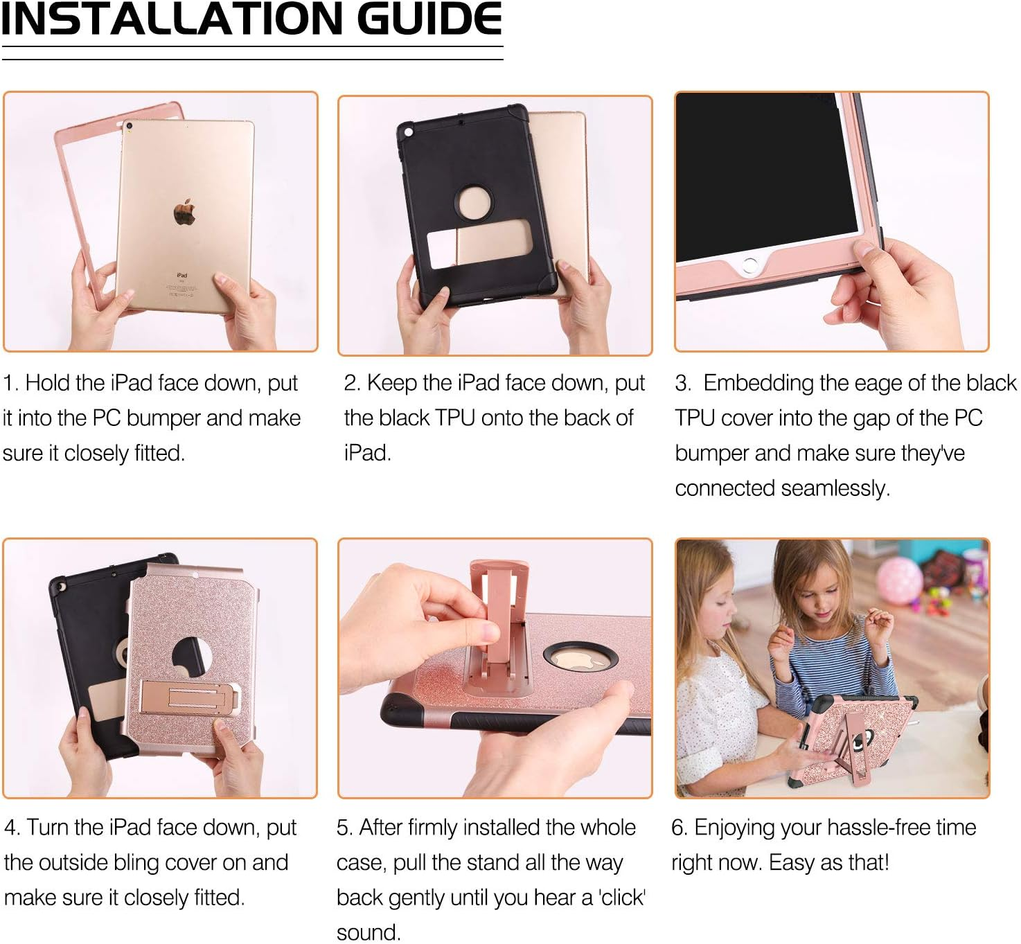 YINLAI Ipad 10.2 Case for Ipad 9Th 8Th 7Th Generation, Slim Glitter Bling Table Case for Kids Girls Women with Stand Shockproof Protective Cover Ipad 10.2 Inch 2021/2020/2019, Rose Gold/Pink image number 4