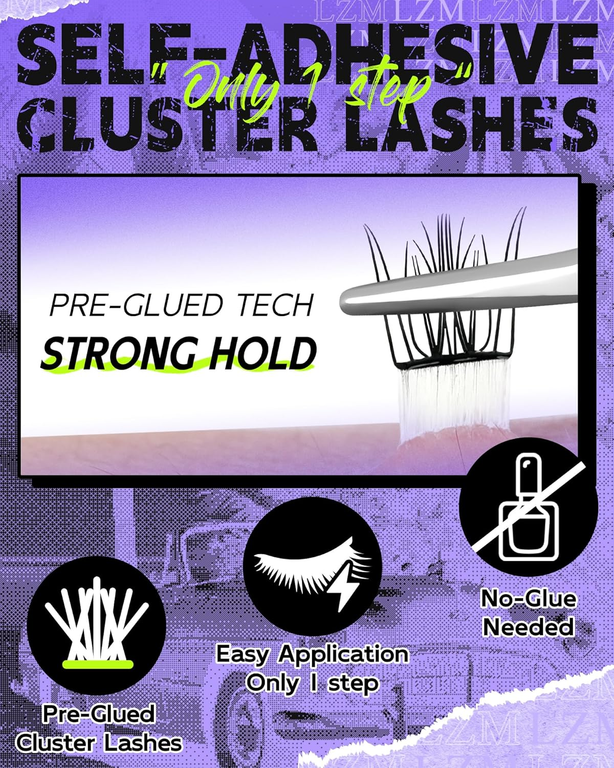 LZM Pre Glued Cluster Lashes Self Adhesive Lashes Clusters Natural with Tweezers No Glue Needed Press-On Eyelashes 8-14Mm Wispy Eyelash Extensions DIY at Home (KLSH41A) image number 3