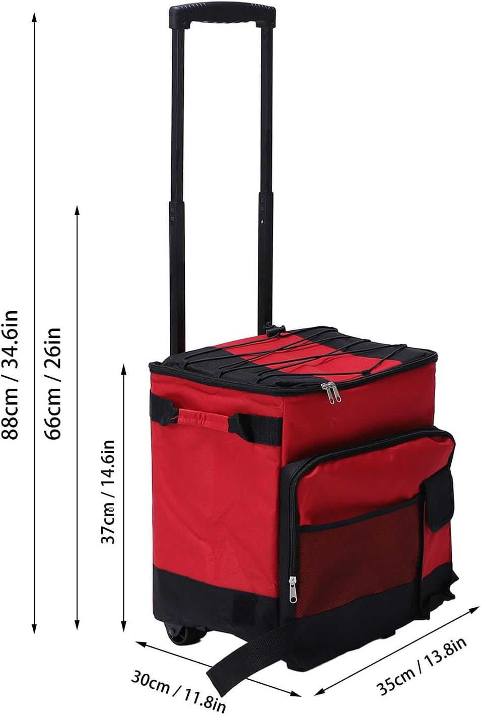 Rolling Cooler on Wheels 43L Large Capacity Waterproofing, Foldable Rolling Insulated Box All Terrain Wheels for Camping Picnic Red, Small Cooler with Wheels, Foldable Rolling Cooler Bag image number 1