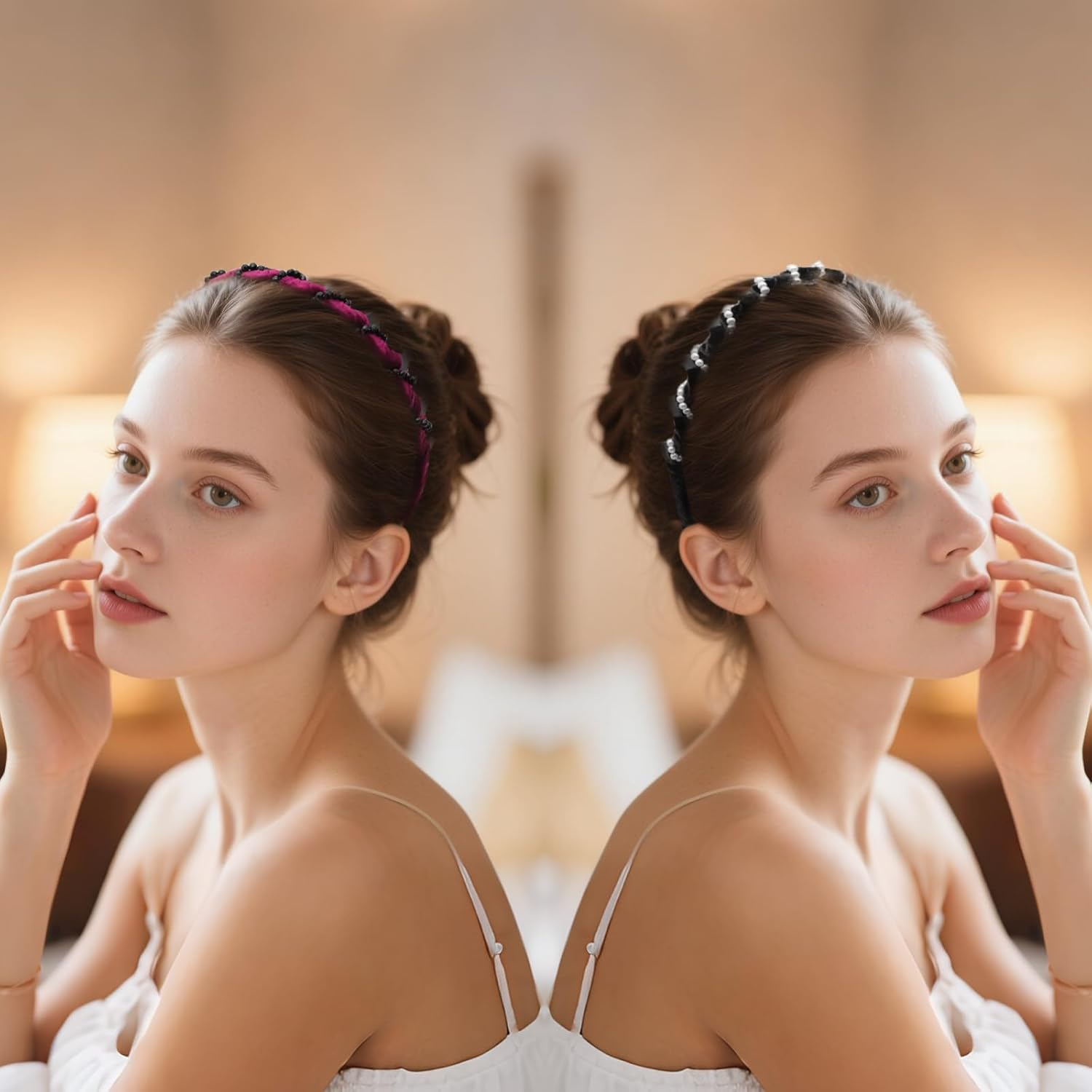 Vintage High Cranium Zigzag Headband Women'S 2025 New, Pack of 6 Vintage Pearl Black Diamond Headband Amen Elegant High Double-Sided Design Headband for Girls and Women image number 4