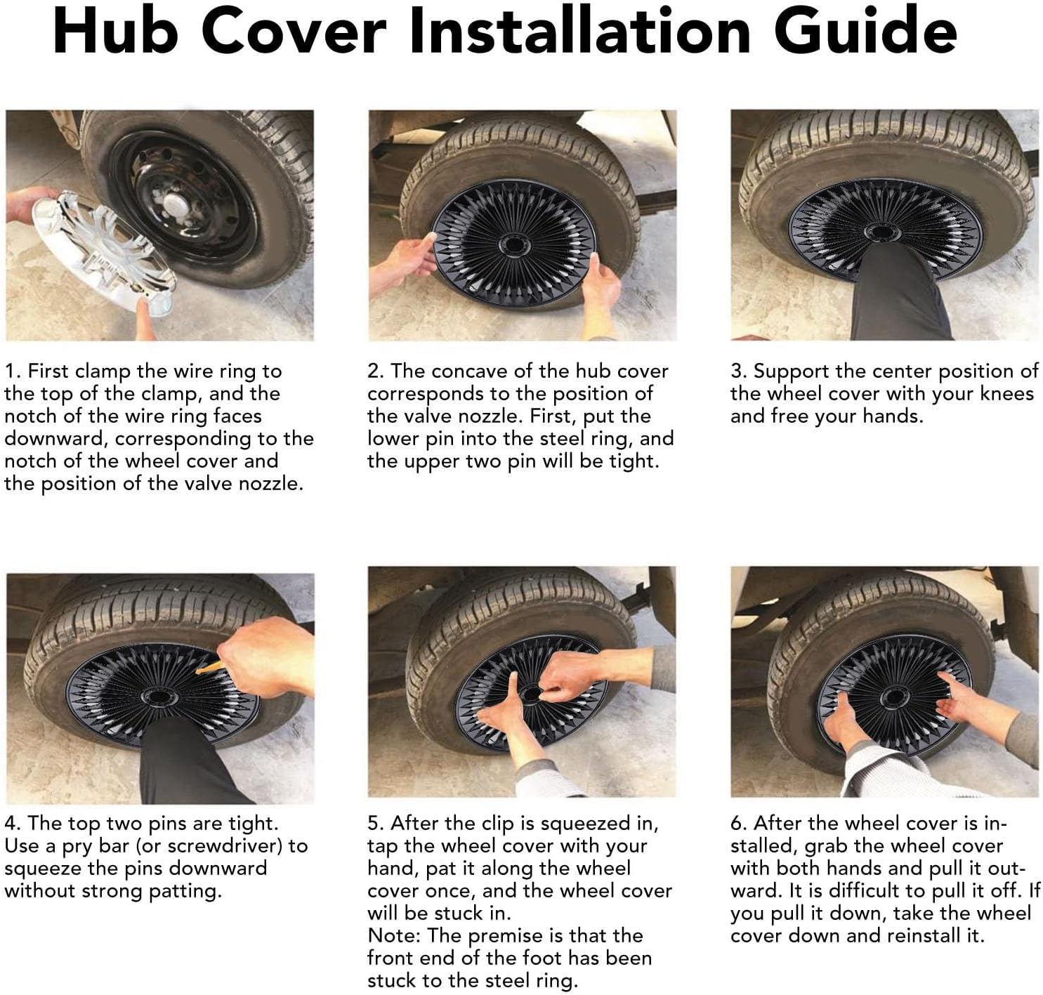 Jiawu Hubcaps, 17 Inch Wheel Hub Cap Set, R17 Hub Caps Universal Wheel Rim Cover ABS Material Exterior Accessories for Car Truck SUV, Set of 4, Easy Snap on Install, Wheel Guards (Black) - Silver Black image number 5