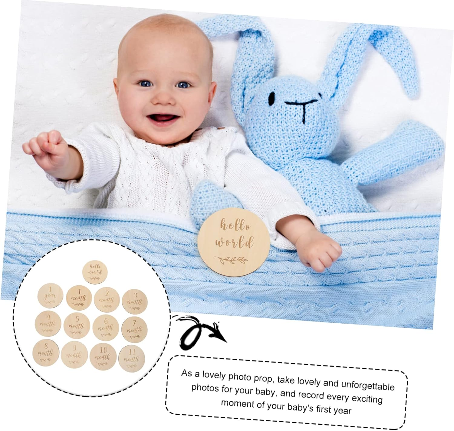 13Pcs Baby Milestone Growth Cards Wooden Monthly Infant Birthday Commemorative Cards for Newborn Photography Props image number 2