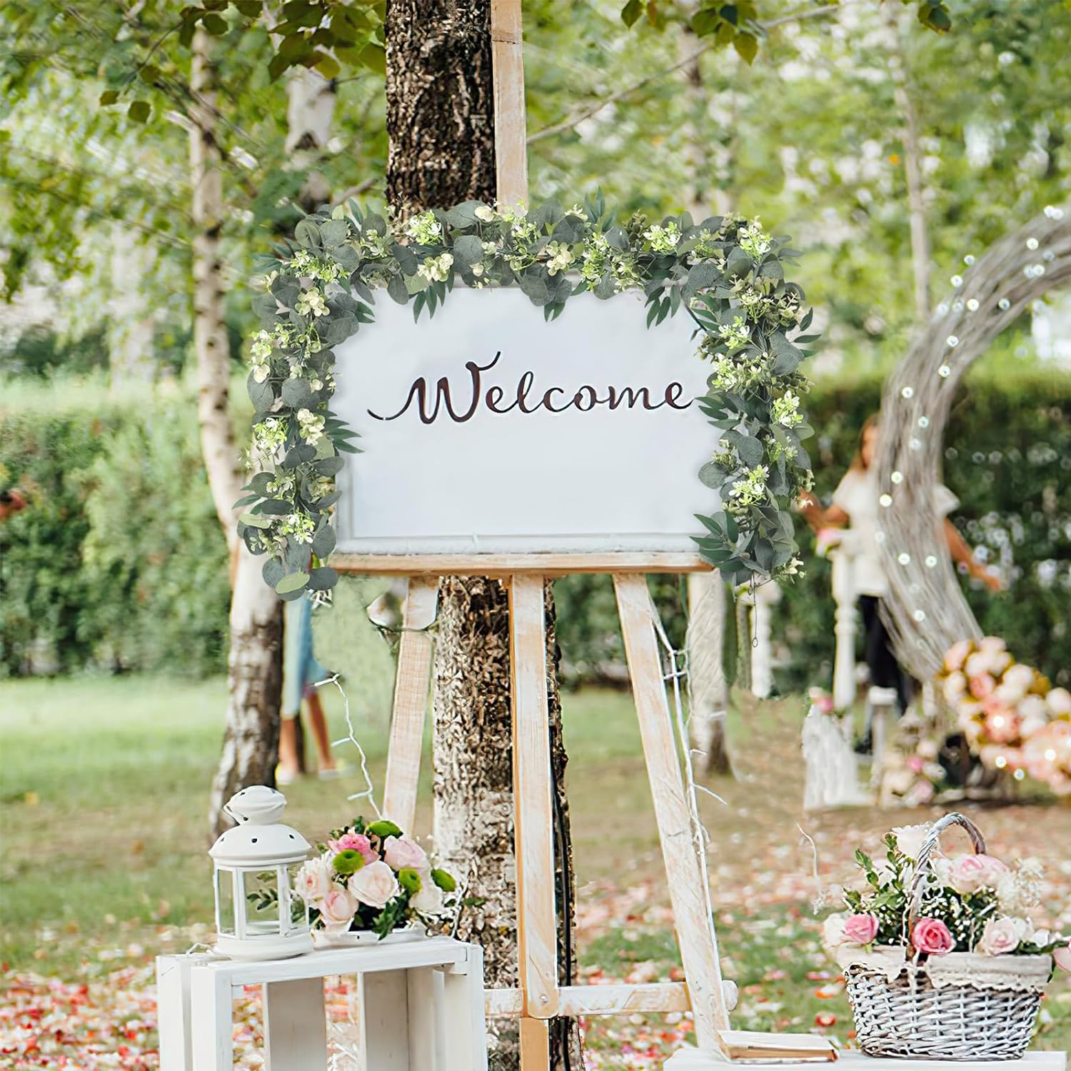 KHOYIME Eucalyptus Garland with Flowers 4 Packs 5.9Ft Willow Leaves Artificial Plant Fake Greenery Hanging Vines Faux Silk Ivy Wedding Arch Home Table Decor Backdrop Indoor Outdoor image number 1