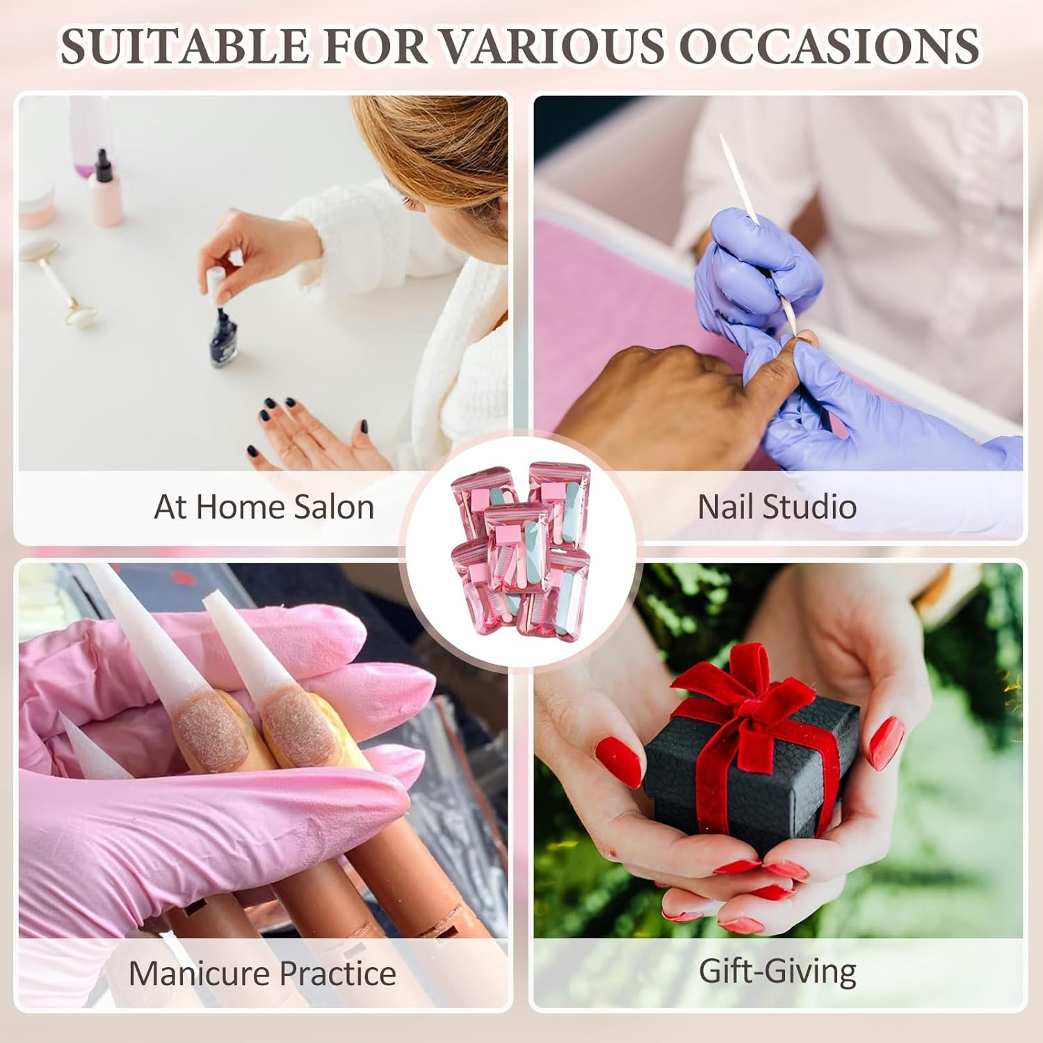 SUTOKAKA 10 Sets Disposable Manicure Prep Kit for Travel Home, Portable Basics 5 in 1 Nail Salon Pedicure Kit, Professional Nail Tool Supplies, Nail File, Mini Buffer, Wood Stick & Handle Grip Brush image number 1