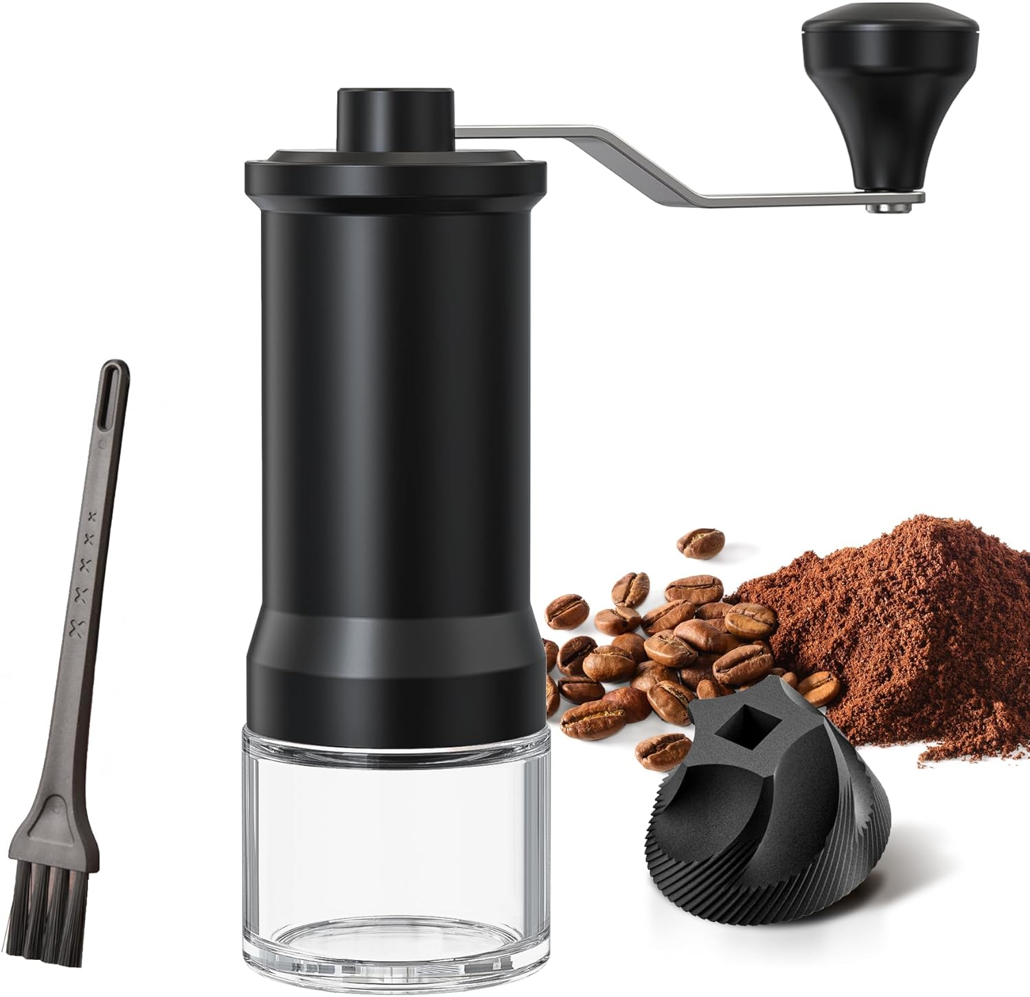 ANNIVERS Manual Coffee Grinder Hand Coffee Bean Grinder Burr Grinder, Adjustable Coarseness Ceramic Burr Glass Jar Stainless Steel Crank Brush, for Espresso French Press Drip, Moulin &Agrave; Caf&eacute; Manuel image number 3
