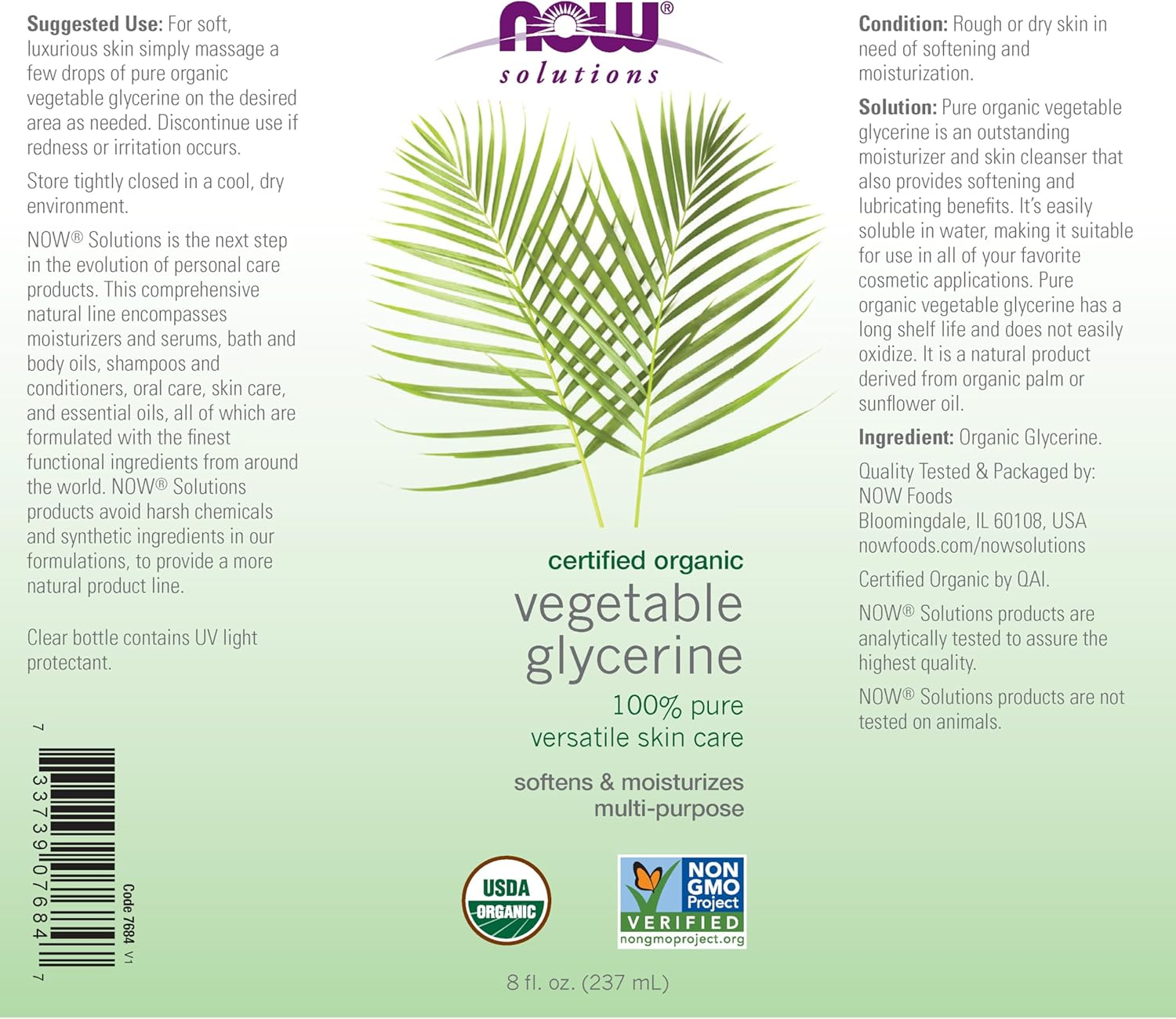 NOW Solutions, Organic Vegetable Glycerin Oil, 100% Pure, Softening and Moistrizing Multi-Purpose Skin Care, 8-Ounce image number 3