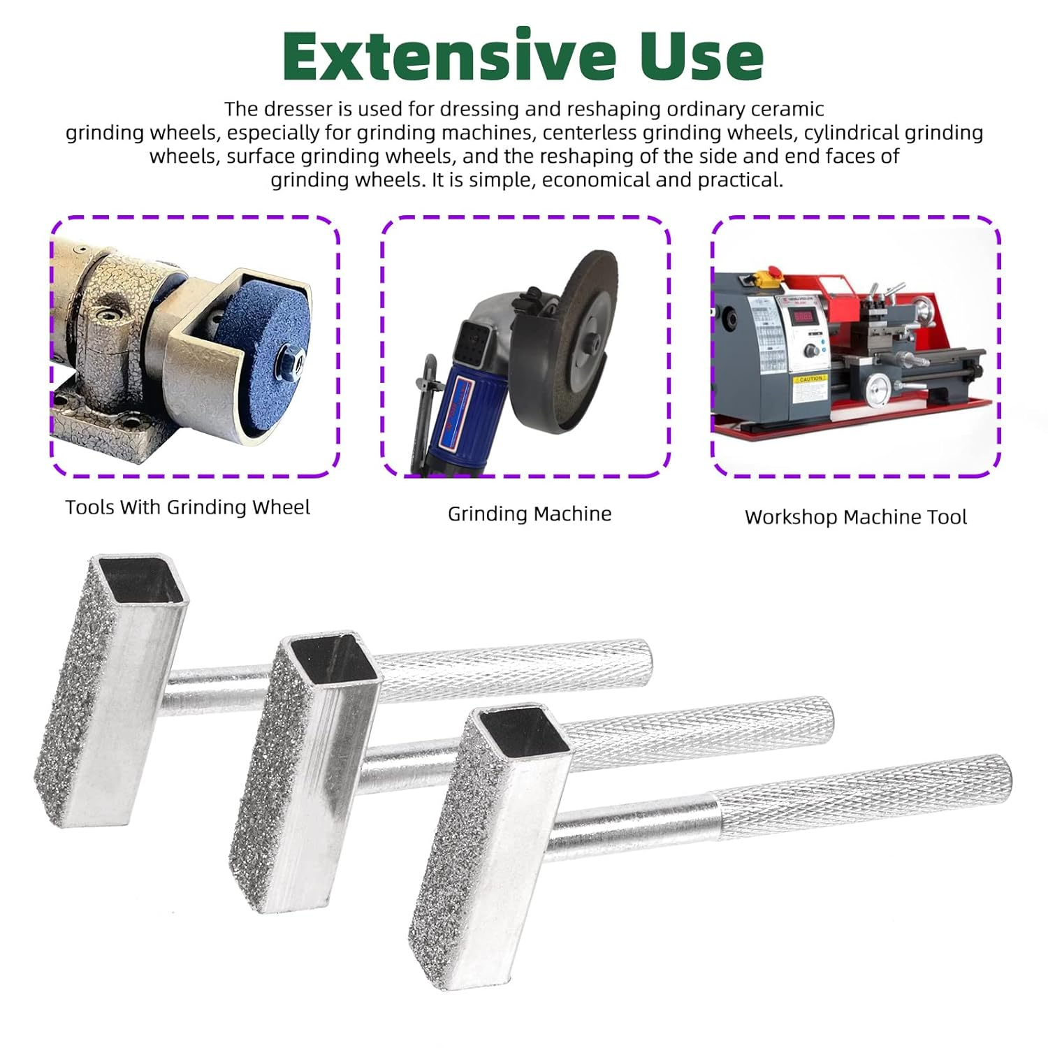 Swpeet 3Pcs Silver 45Mm Grinding Wheel Dresser Diamond Grinding Wheel Dresser Stone Dresser Assortment Kit, Grinder Correct Dressing Tool Perfect for Deburring Wheels and Truing Grinding image number 1