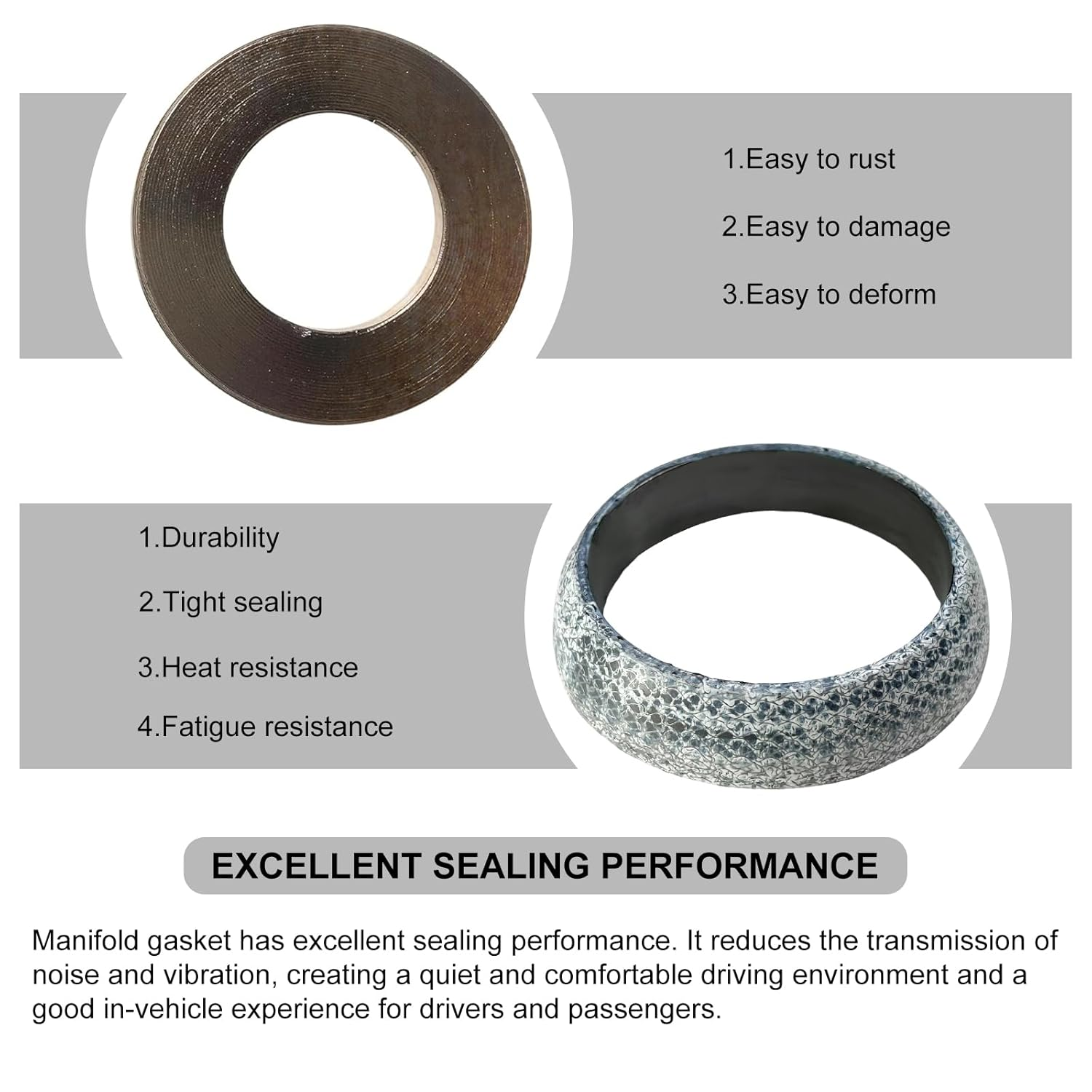 ID 60Mm Car Exhaust Gasket, Graphite Construction Exhaust Donut Gaskets Seal Muffler Ring, Leakproof Exhausts Pipe Manifold Gasket Muffler Gaskets Replacement for RV SUV Truck image number 2