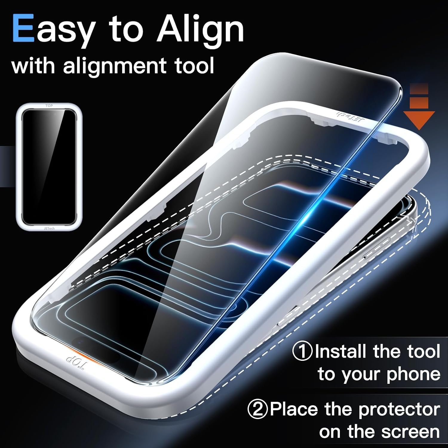 Jetech Shatterproof Screen Protector for Iphone 17 Pro Max 6.9-Inch, 9H+ Tempered Glass Military Grade Film with Easy Installation Tool, Case-Friendly, HD Clear, 3-Pack image number 4