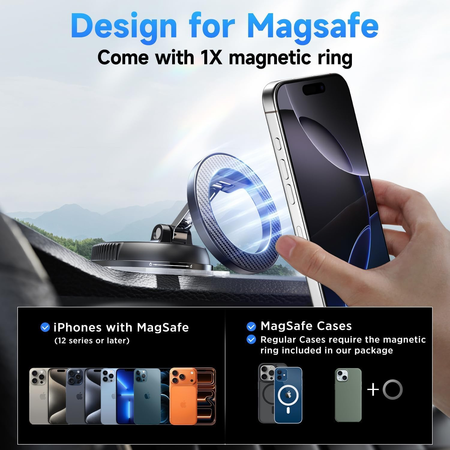 Car Phone Holder for Magsafe [78+LBS Strongest Suction & 2400Gf Magnetic] 360&deg; Adjustable Car Phone Mount, Cell Phone Holders for Your Car for Iphone 17 Pro Max 16 15 14 13 12 Air plus (Black) image number 6