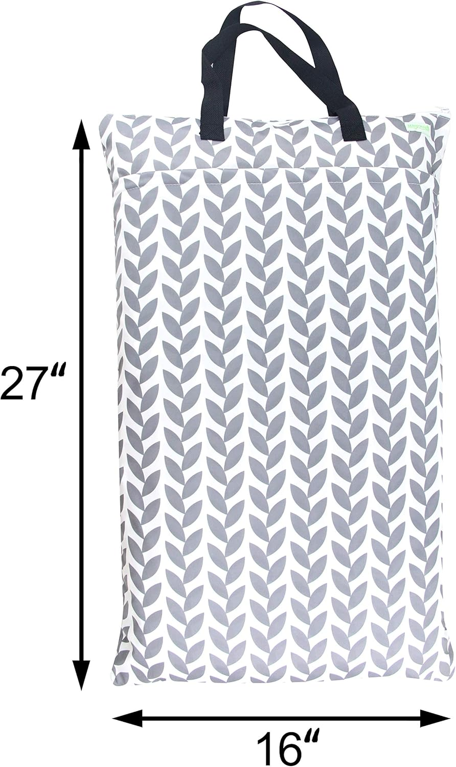 Wegreeco Reusable Hanging Wet Dry Cloth Diaper Bag(2 Pack, Grey Leaf, Grey) image number 4