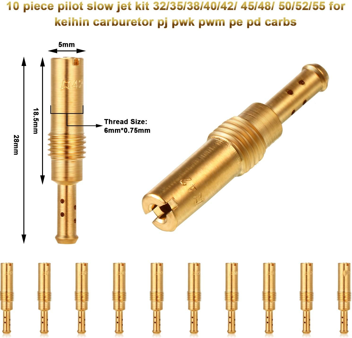 10 Pieces Carburetor Main Jet with 10 Pieces Pilot Slow Jet Kit for Keihin OKO KOSO PE and for PWK Carb image number 2