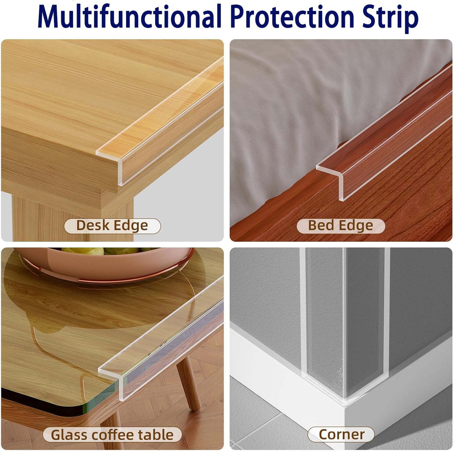 KEWAYO 2Pcs Clear Edge Protector Strip, 1.18In X 9.84FT, Sharp Edge Wrap Cover Tape, Self Adhesive Protective Bumper Guards for Cabinet Door Desk Glass Table Bed Furniture, Kitchen Countertop image number 4