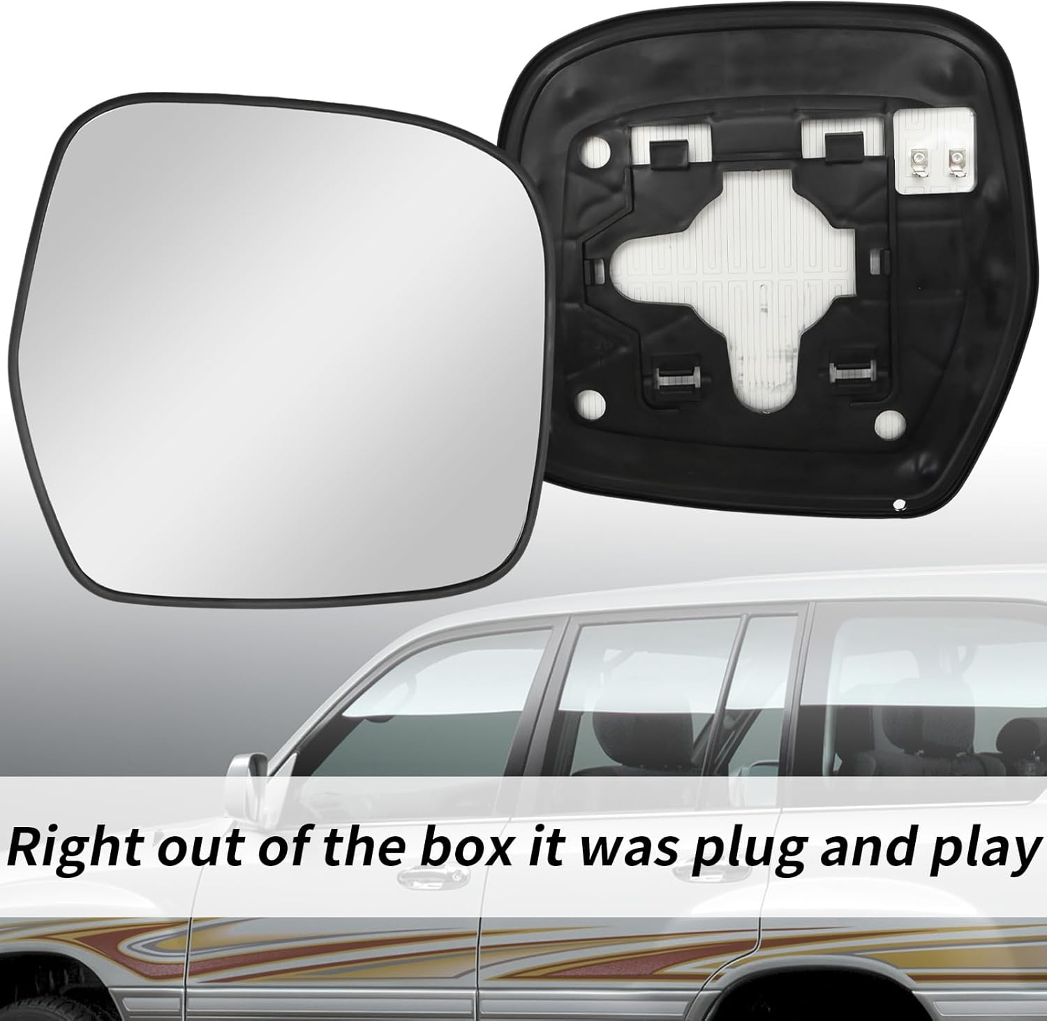 SYOWADA Right Driver Side Heated Mirror Glass, Replacement for Toyota Landcruiser 100 Series 1998-2006 image number 1