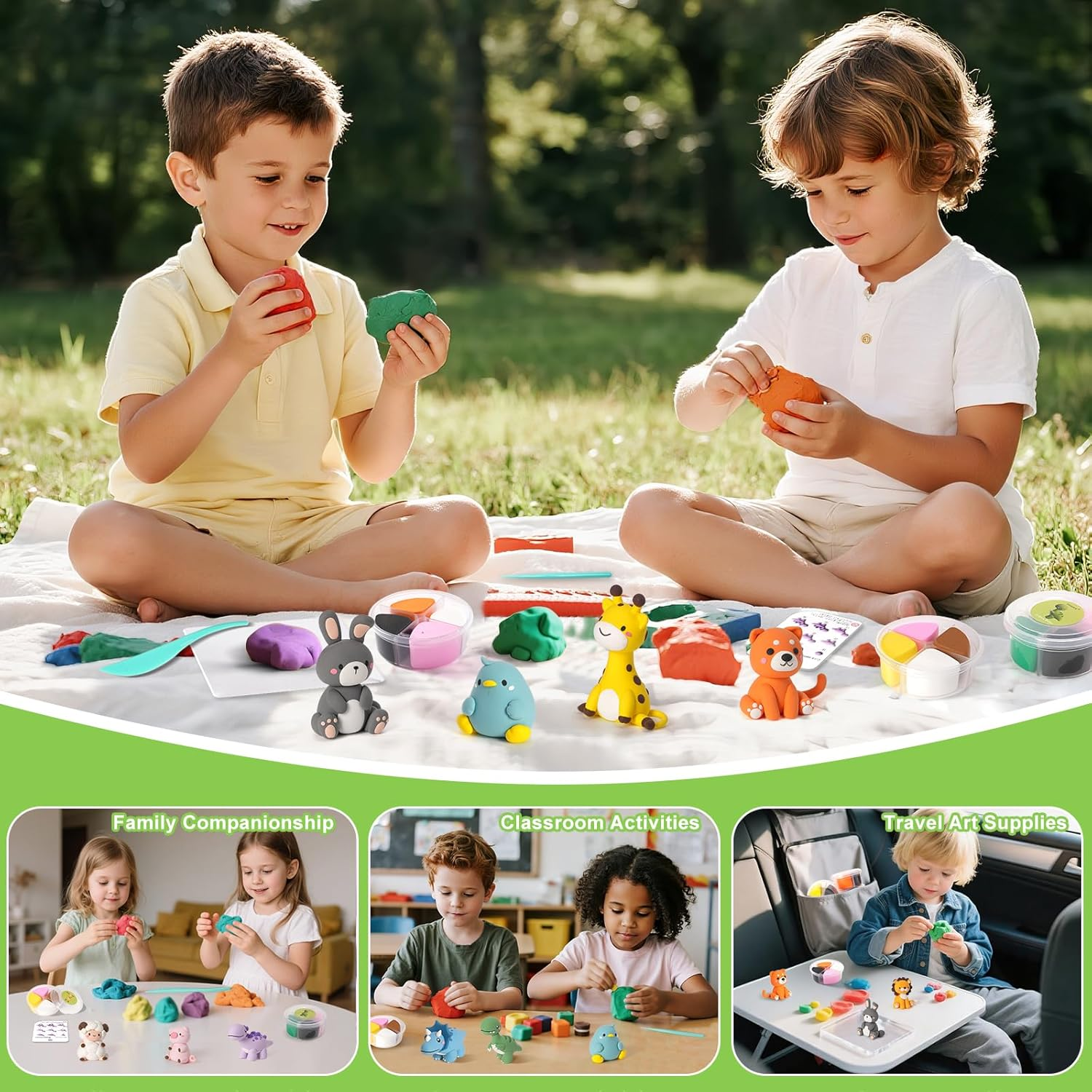 Air Drying Clay Set - Kids Modelling Clay,12 Animals DIY Molding Clay Art Crafts Set,Non-Stick,Soft Ultra-Light, Safe Non-Toxic,Sculpting Tools and Tutorials, Toys Gifts Boys Girls 3+ (Cute Animals) image number 1