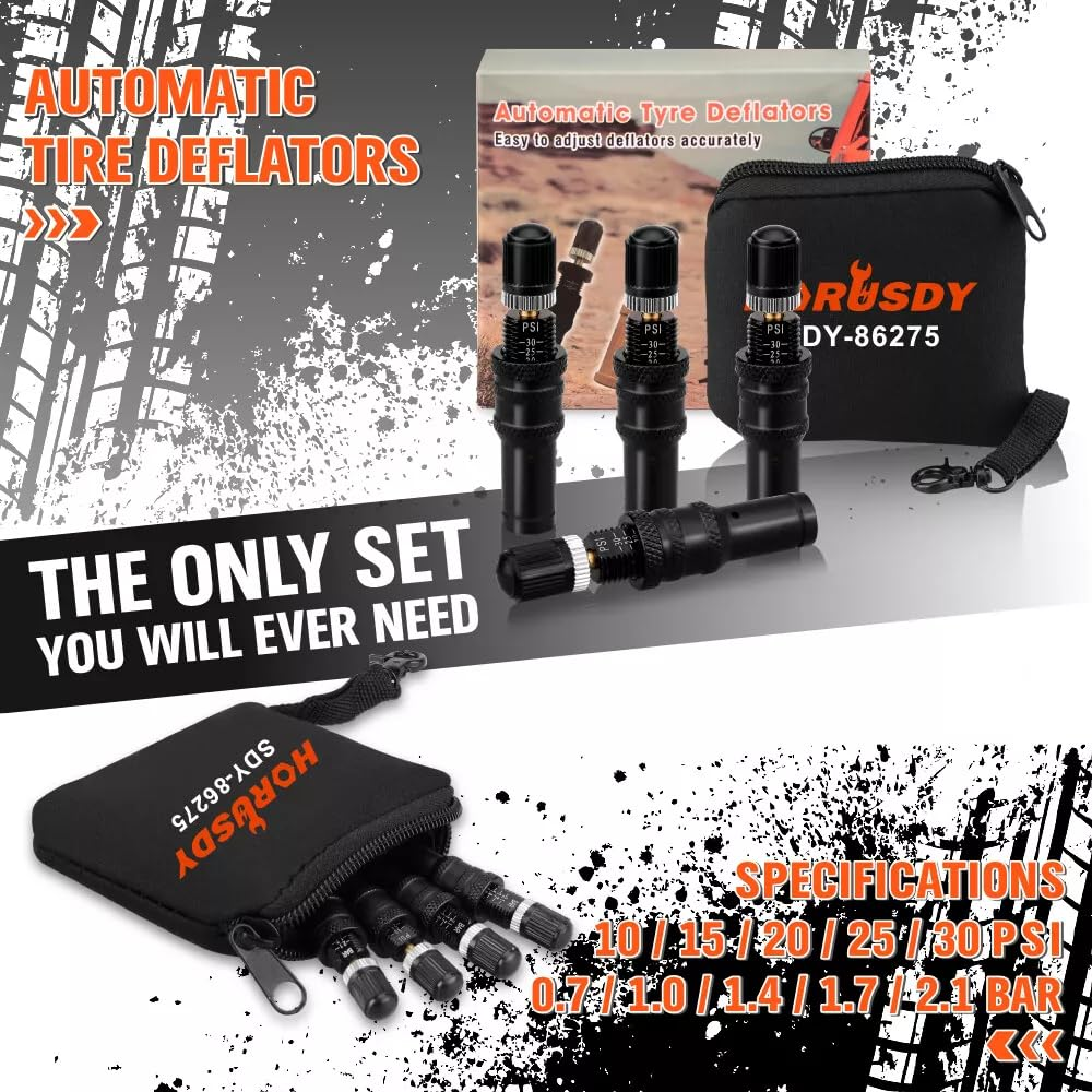 HORUSDY Automatic Tire Deflator Kit 10-30 PSI, Offroad Tyre Pressure Regulator with Storage Pouch, Precise Measurement, for Trucks, Rvs, Utvs, Schrader Tires image number 3