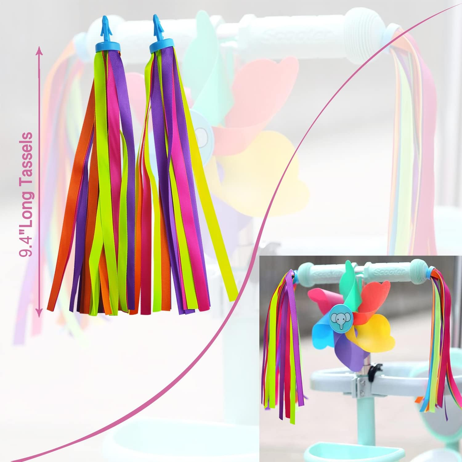 4PCS Kids Bike Bells,Diy Bells and Tassel Ribbon Decoration Set,Kids Bicycle Streamers,Children'S Bicycle Accessories,Used for Children'S Scooters, Bicycles, Girls Bicycle