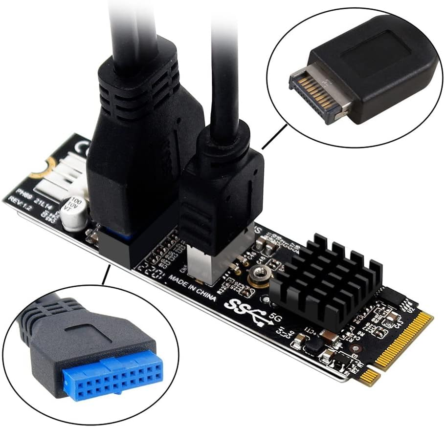 NFHK 5Gbps Type-E USB 3.1 Front Panel Socket & USB 2.0 to NVME NGFF M-Key Express Card VL805 Adapter for Motherboard - Black 2Pcs Adapter-Usb3.0-20Pin image number 6