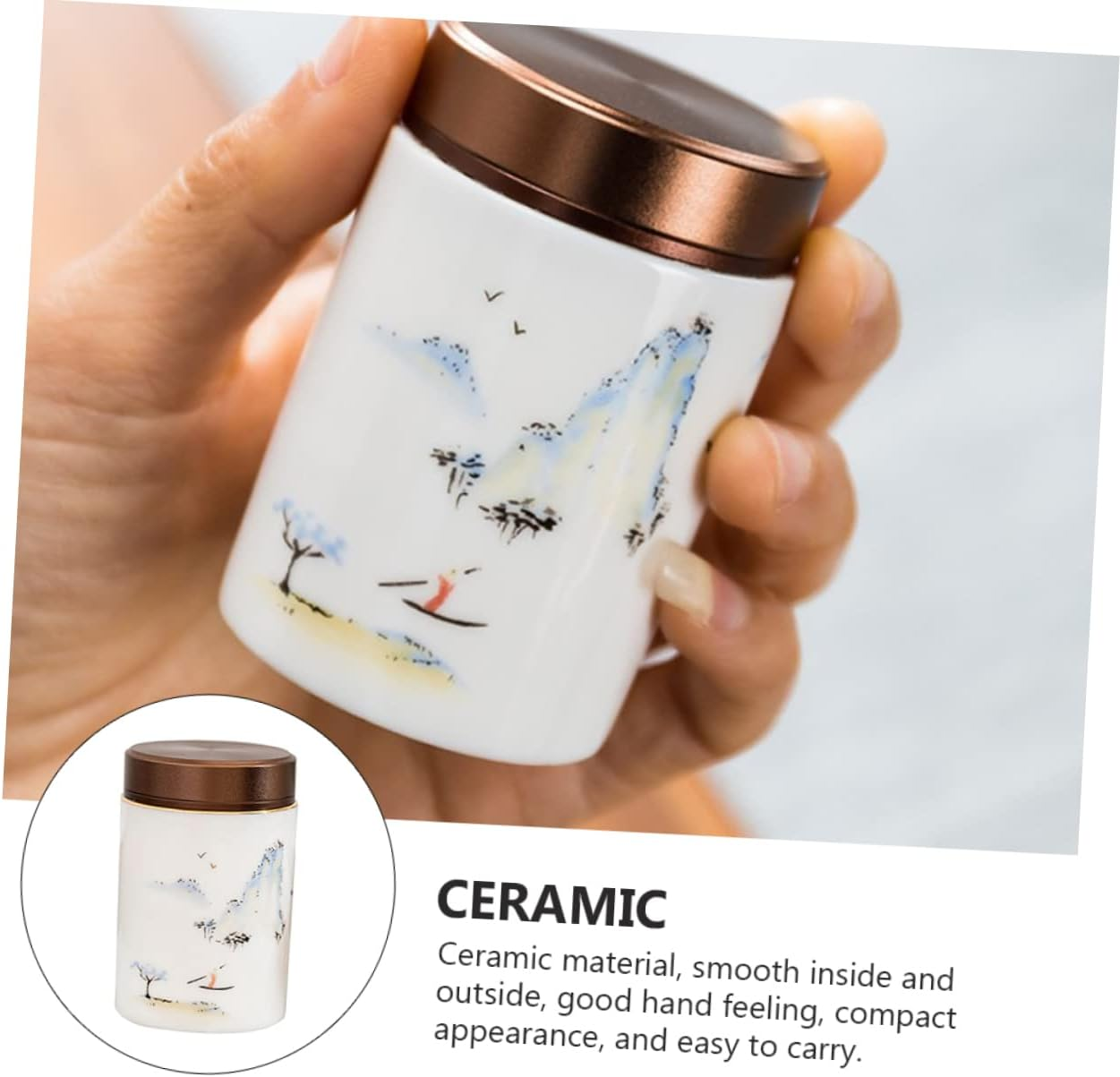 LABRIMP Ceramic Tea Leaf Storage Jar Portable Sealed Canister for Loose Tea Beans and Cereal Multi-Purpose Easy to Clean Lightweight Design for Home and Travel image number 4