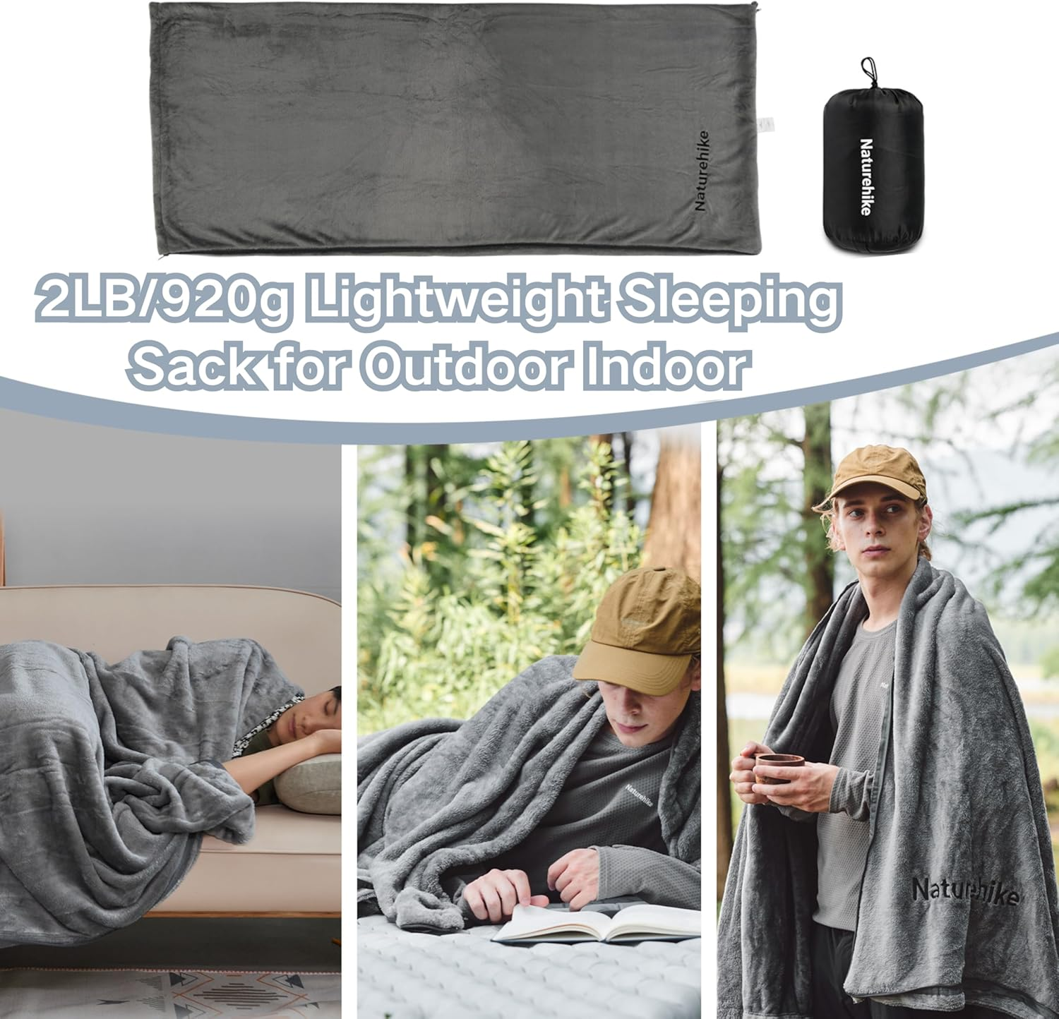 Naturehike Sleeping Bag Liner Cold Weather, for Camping, 2Lb/920G Lightweight Sleeping Sack for Outdoor Indoor, Sleeping Bag Blanket, Coral Fleece, Machine Washable image number 5