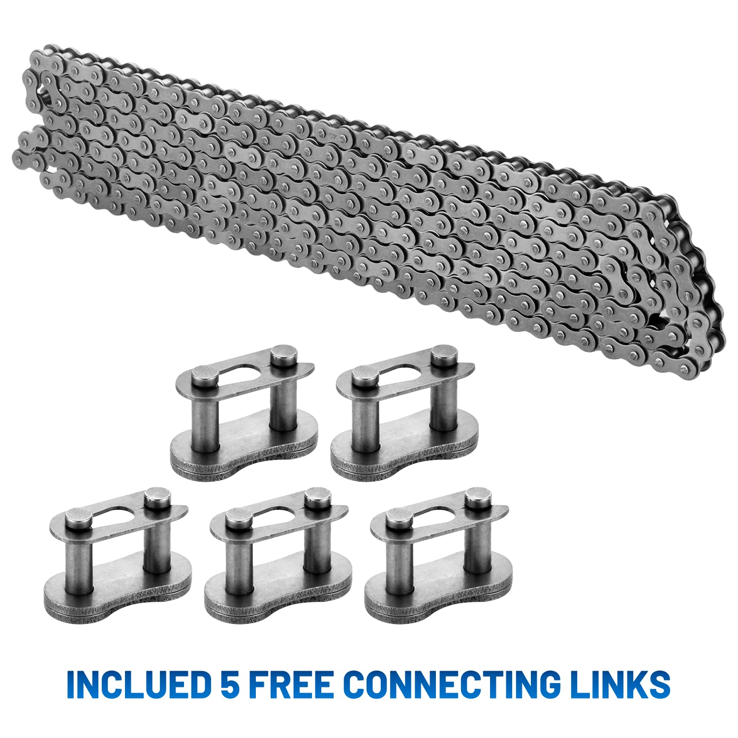 Belleone #40 Roller Chain - 10 Feet #40 Chain with 5 Connecting Links for Go Karts, Mini Bikes, Scooters, Motorcycles, Bycicles, ATV, MTV, Dirt Bike and Other Industrial Machinery - 240 Links image number 6