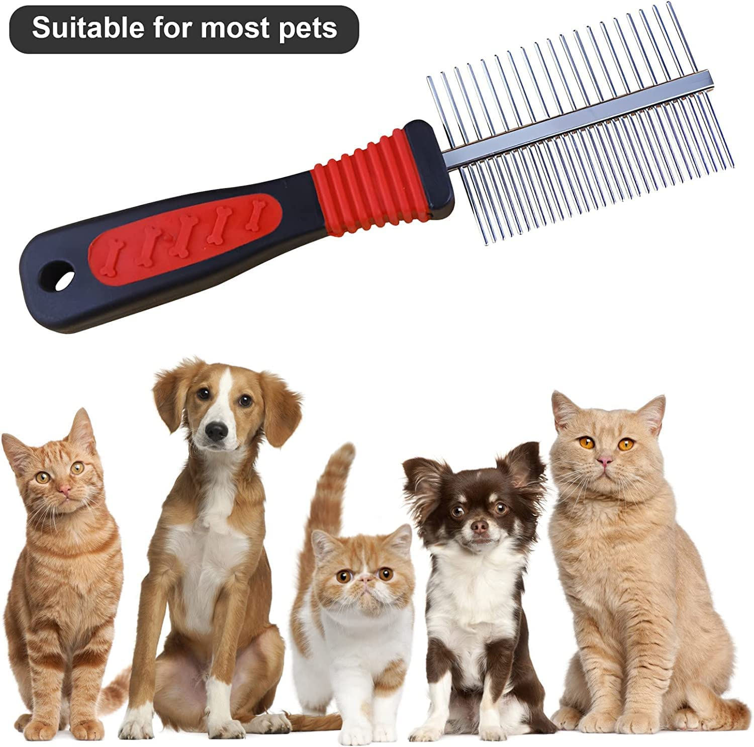 Dog Cat Comb, Bubuxy Pet Cat Dog Grooming Brush Pet Cat Dog Grooming Comb Trimmer Tool, Double Sided Fur Rake Tool image number 6