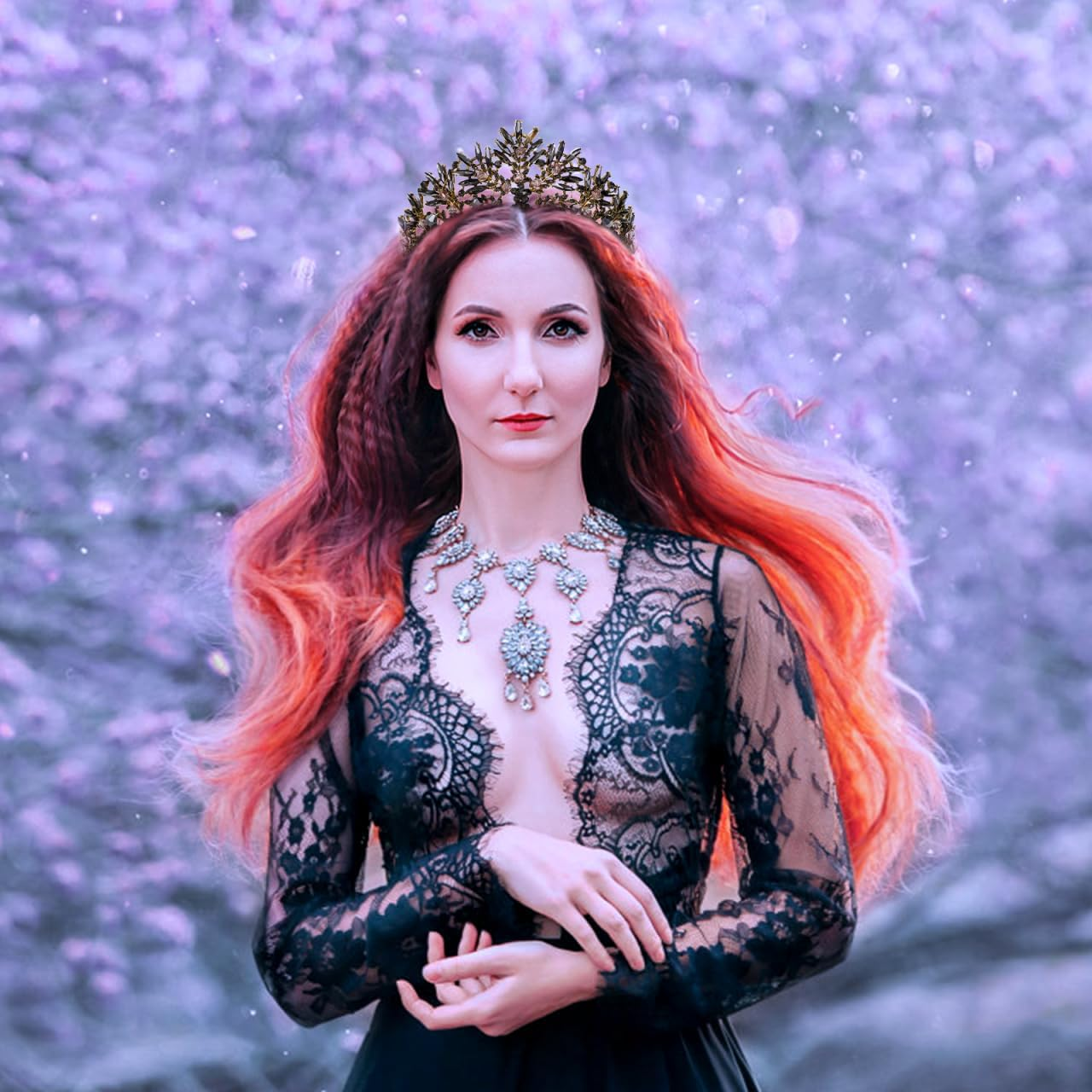 Angoily Queen Crown Crystal, Vintage Baroque Crown, Bridal Tiara Hairband, Wedding Headpiece Costume,Black Crystal Swan Headpiece for Women image number 1