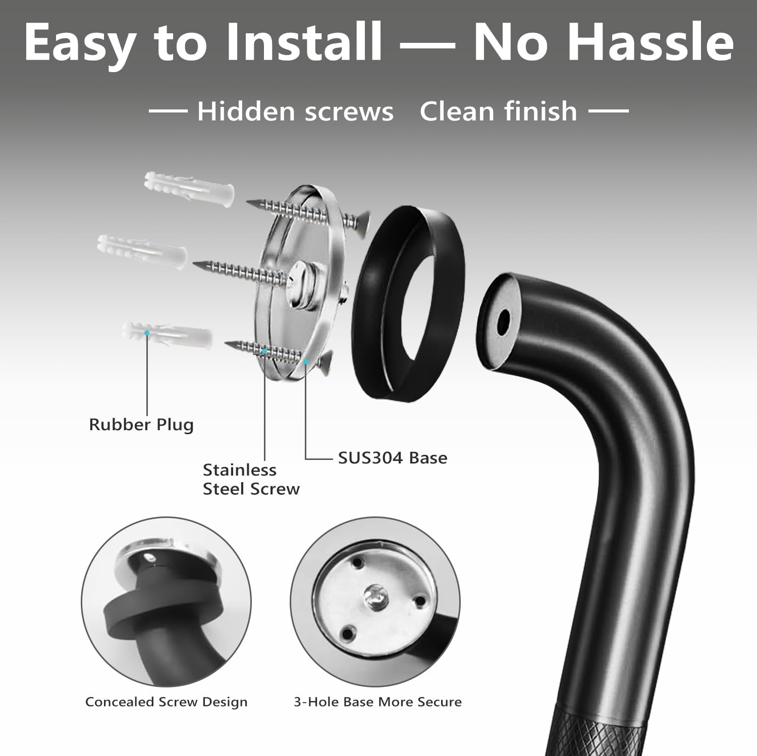 2 Pack Shower Grab Bars for Bathroom 16 Inch Black Stainless Steel Anti-Slip Knurled Grip Home Care Bath Handrail Safety Hand Rail Support for Showers Seniors Elderly Assist Handicap Bath Handle image number 2