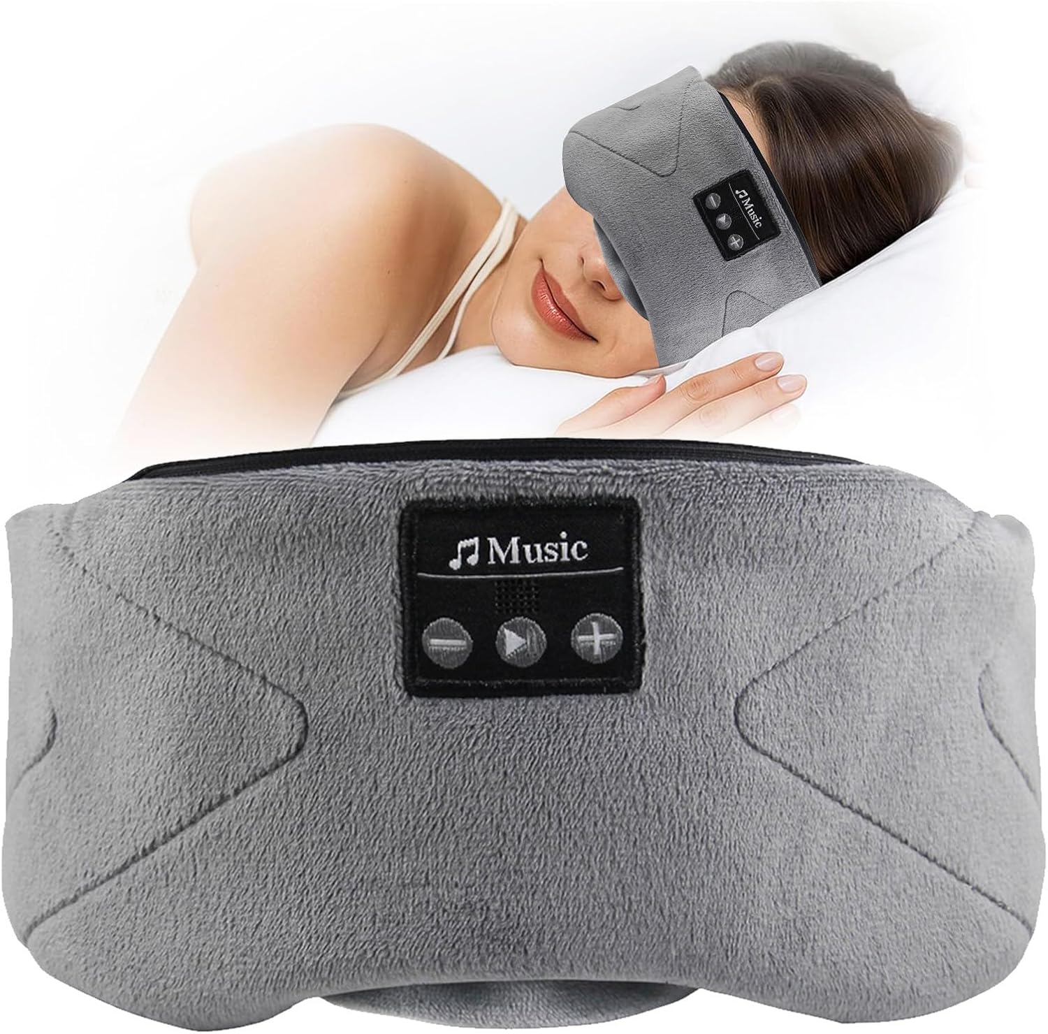 Sleep Mask Headphones Bluetooth with 24 Soothing Sounds & 3D Eye Mask,Sleeping Headphones for Side Sleepers Sleep Mask with Bluetooth Headphone Ultra-Thin Stereo Speakers(Grey) image number 4