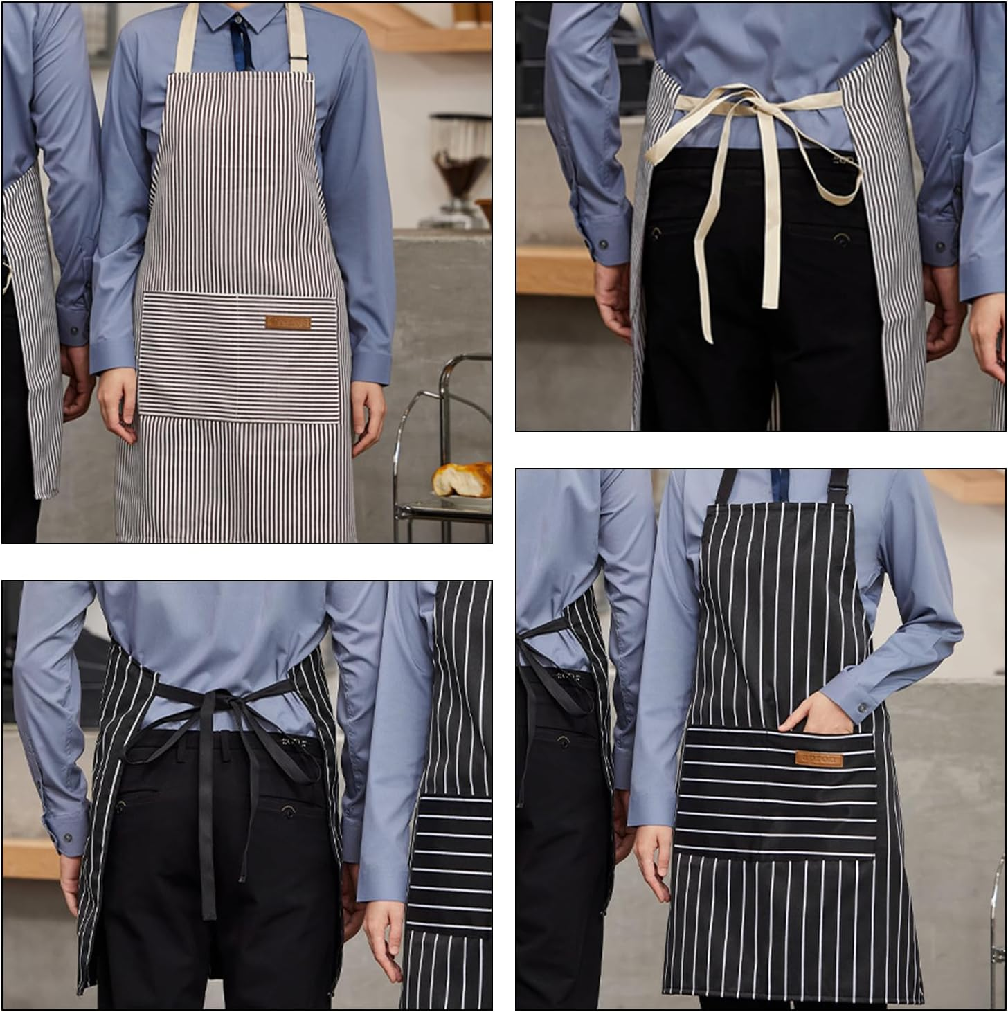 LAMCAN 2 Pack Kitchen Cooking Aprons, Adjustable Bib Apron, with 2 Pockets. Cotton Chef Adults Kitchen Bib Aprons, for Men Women, for Baking Painting Gardening Cleaning image number 1