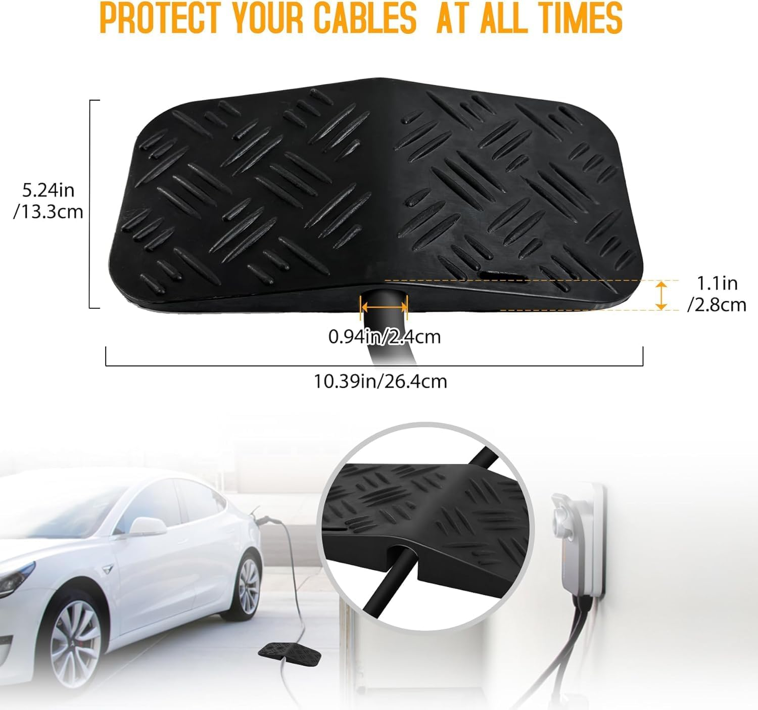 EV Charger Cable Protector Passage Garage Door Gap Design Soft Rubber Heavy Duty for All Mobile Chargers and Wall Connections