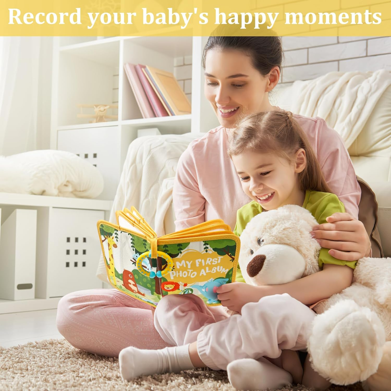 Cute Decorative Baby Photo Album - Soft Toddler Photo Book with Safety Mirror & Hook Closure | Adorable Newborn Memory Keepsake image number 3