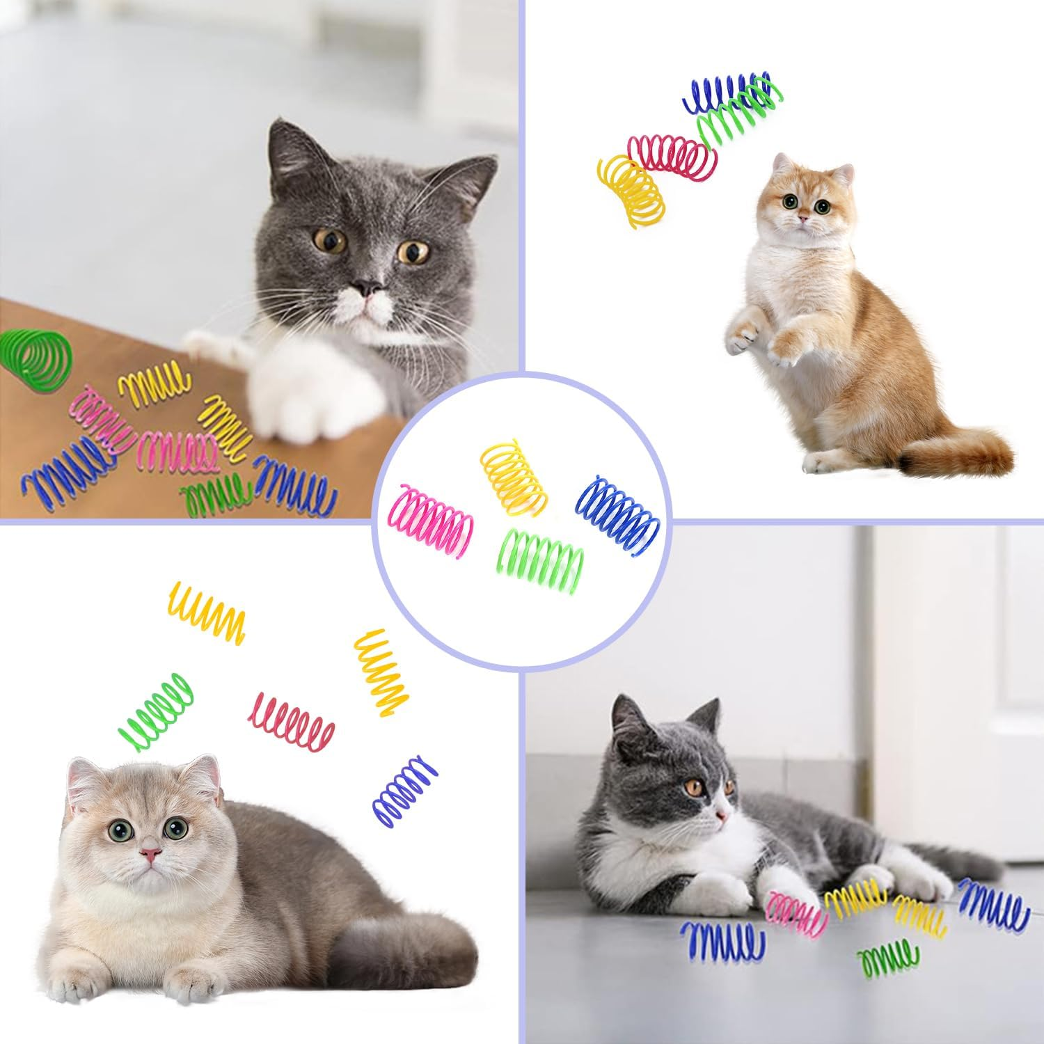 SYEYCW 40 Pcs Cat Springs, Cat Toy Springs, Cat Colorful Springs Toys, Cat Creative Toys for Kittens, Cat Interactive Toy, Plastic Coil Spiral Springs, for Swatting, Biting, Hunting Kitten Toys
