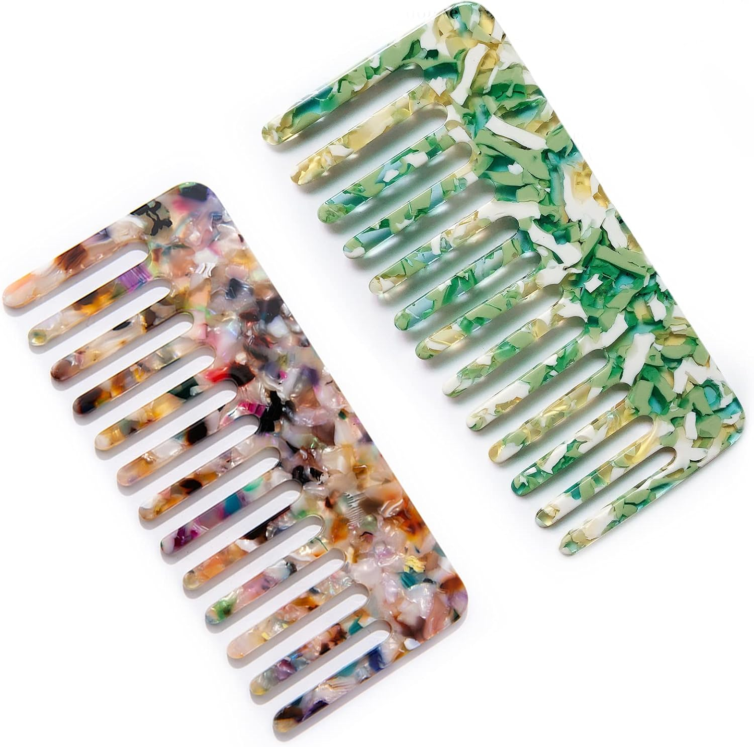 2 Pack Cellulose Detangling Comb - Wide Tooth for Curly, Straight, or Wet Hair - Unisex, Comfortable No Pulling Design