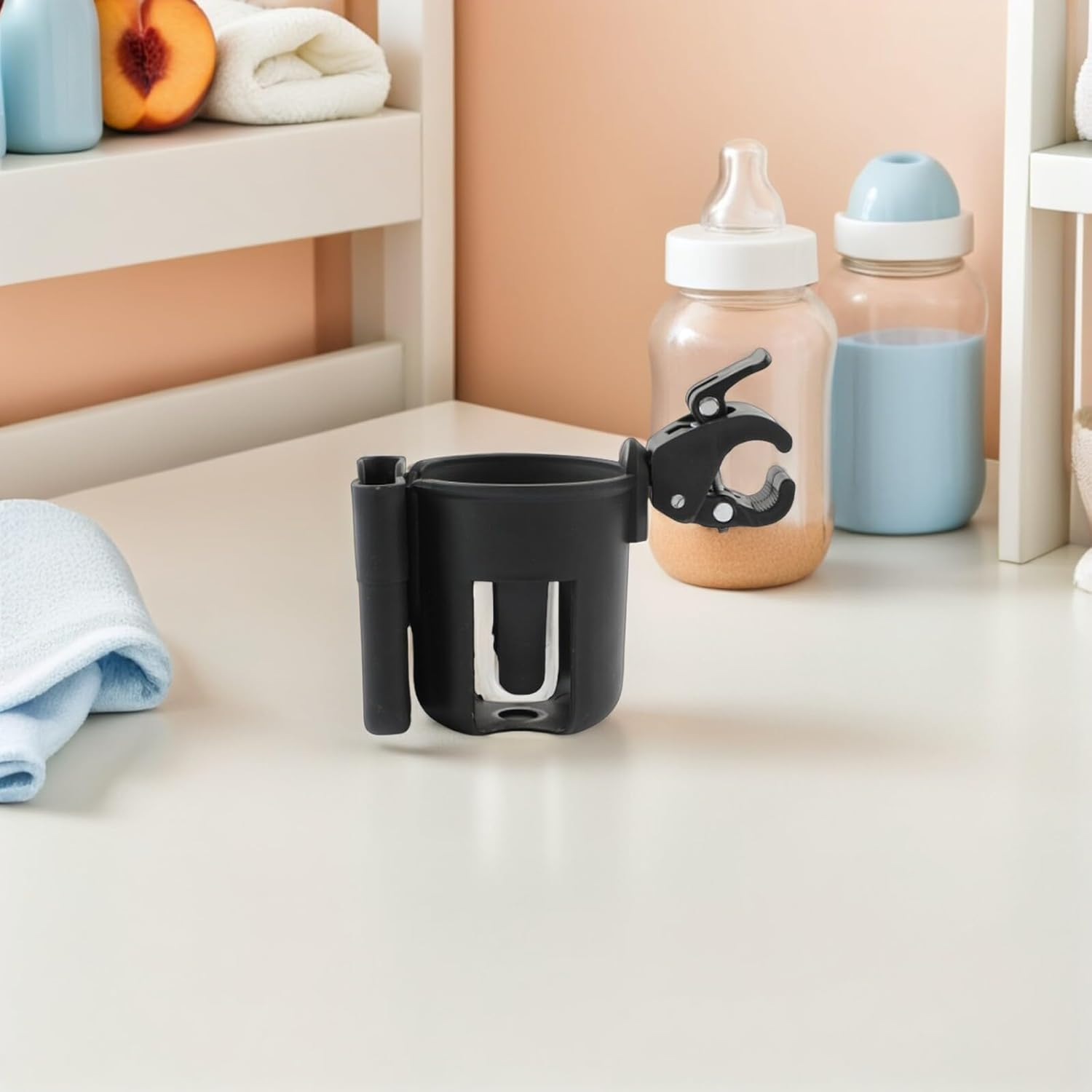 UPKOCH 2Pcs Stroller Cup Holder Phone Holder Universal Pram Bottle Rack Black Stroller Accessories for Travel and Outdoor Use image number 1