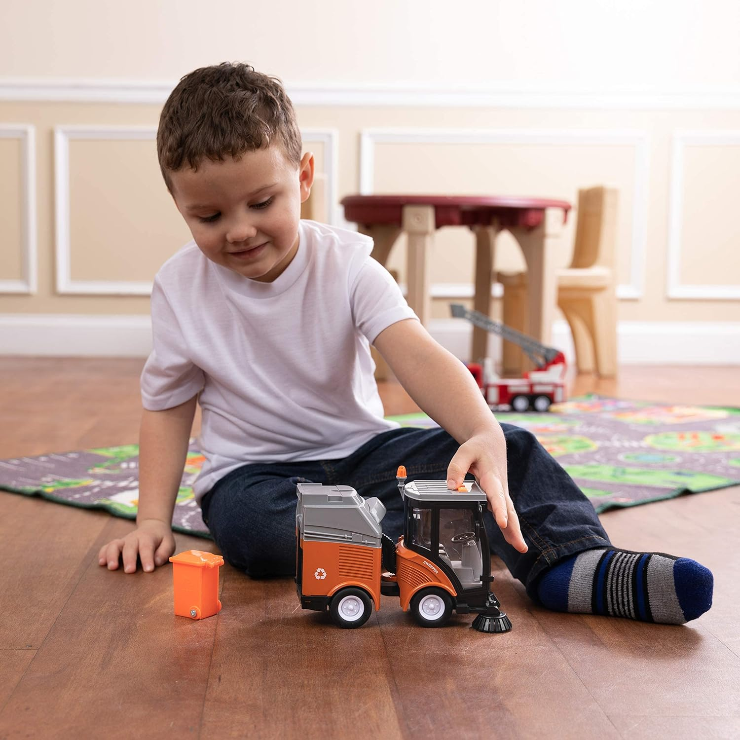 Toy to Enjoy Street Sweeper Truck with Light & Sound Effects - Friction Powered Wheels, Removable Garbage Can & Rotating Brushes - Heavy Duty Plastic Cleaning Vehicle Toy for Kids & Children image number 2