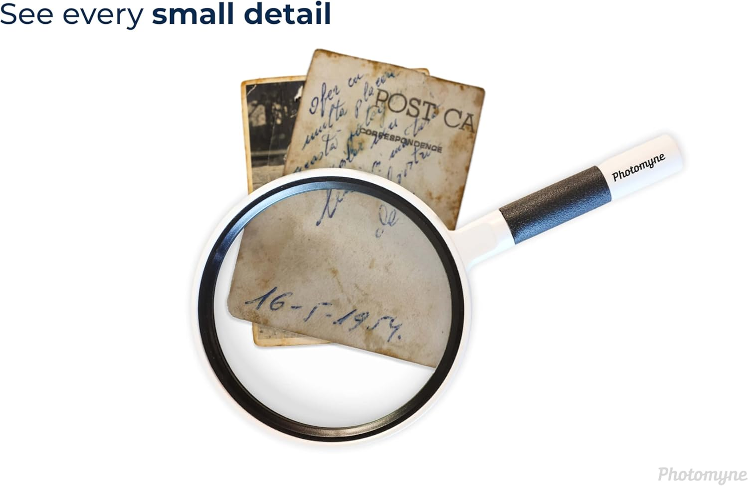 Photomyne Magnifying Glass, 3X Magnification, Perfect for Seeing Small Objects, Photos, Reading, Shatterproof Design, Crystal Clear Acrylic Glass, Portable, Comfort Grip Handle, Kids and Adults image number 2