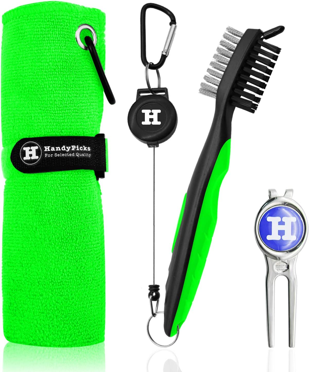 Handy Picks Microfiber Golf Towel (40 X 40Cm) with Carabiner, Club Brush, Golf Divot Repair Tool with Ball Marker - Golf Accessories, Ideal for Golfers 3 in 1 Golf Cleaning Kit image number 1