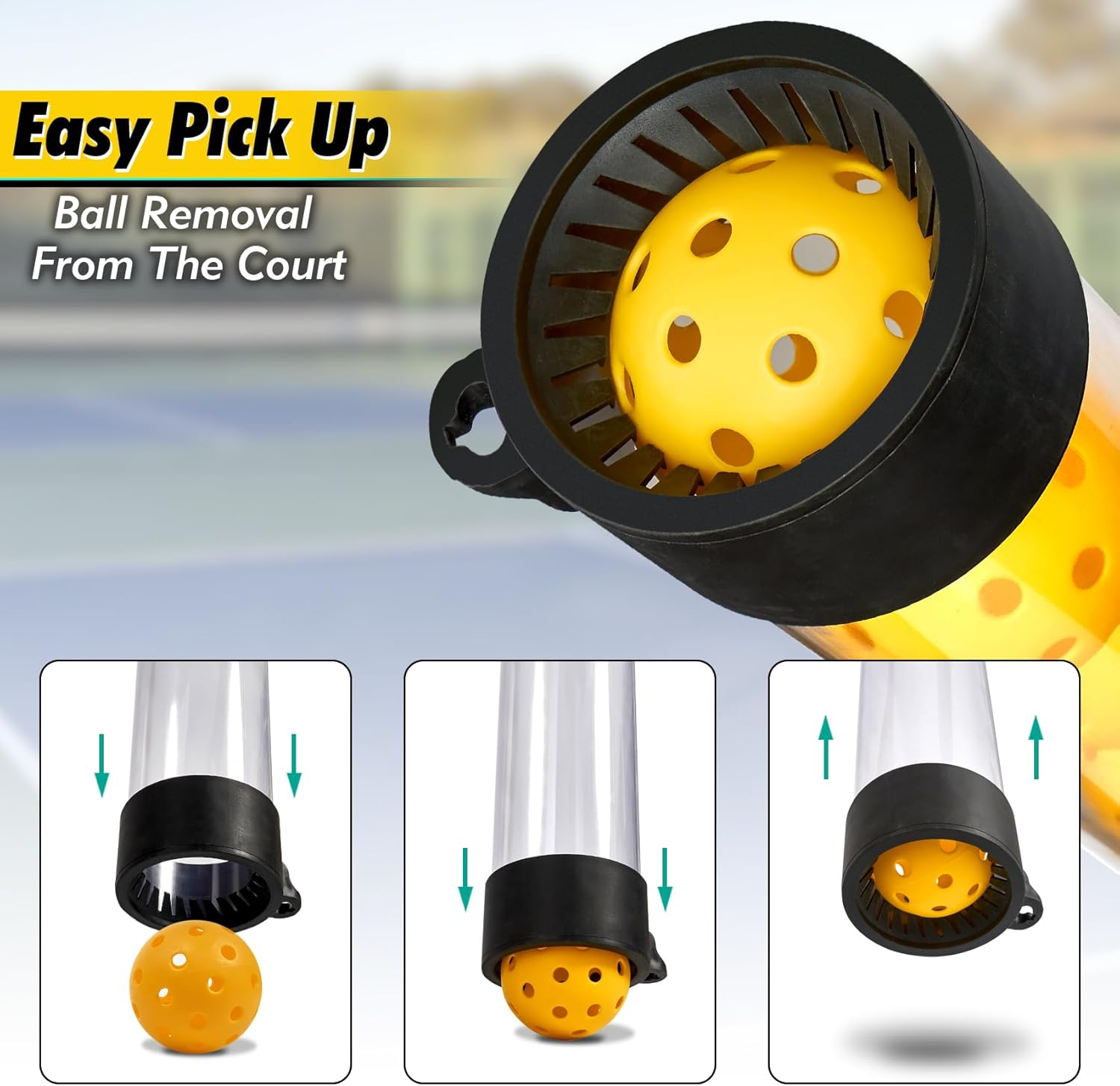 Pickleball Picker Upper Holds 14 Balls, Pickleball Ball Picker Hopper Tube, Pickleball Pickup Tube - Lightweight Pickleball Retriever Collector with Shoulder Strap