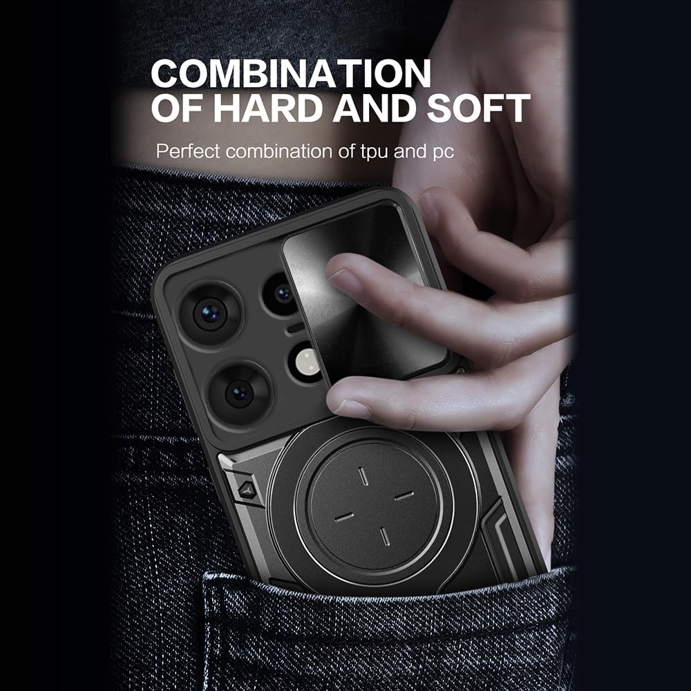 For Motorola Edge 50 5G (6.7 Inch) Case Shockproof with Back Camera Slide Window Cover, FORZARMOR Ring Kickstand Armor Military Rugged Cover (For Edge 50, Black) image number 4