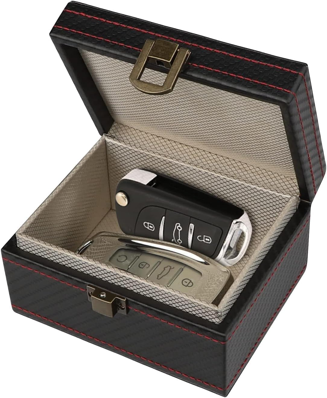 Car Key Signal Blocker Box, Large Anti-Theft RFID Key Box with 4~5 Car Keys Capacity for Car, 11.5X9X6.3Cm Premium Leather Wear-Resistant Signal Blocking Box for Car Keys (Black) image number 4