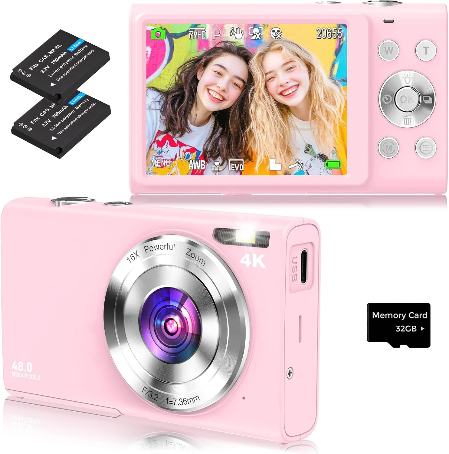 Digital Camera, Autofocus Compact Camera HD 4K 48MP with 2.8" Large Screen, 16X Digital Zoom, Portable Mini Camera for Kids,Adult,Beginners (Black)