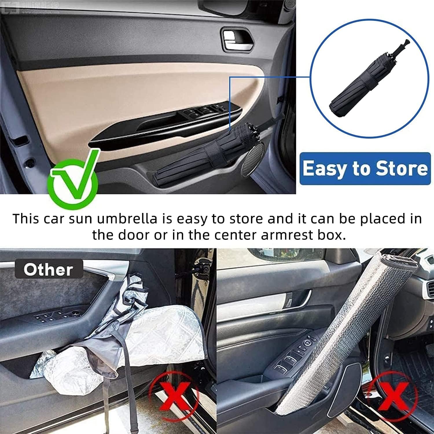 Car Windshield Sun Shade Umbrella - Foldable Car Umbrella Sunshade Cover UV Block Car Front Window (Heat Insulation Protection) for Auto Windshield Covers Trucks Cars (S) image number 4