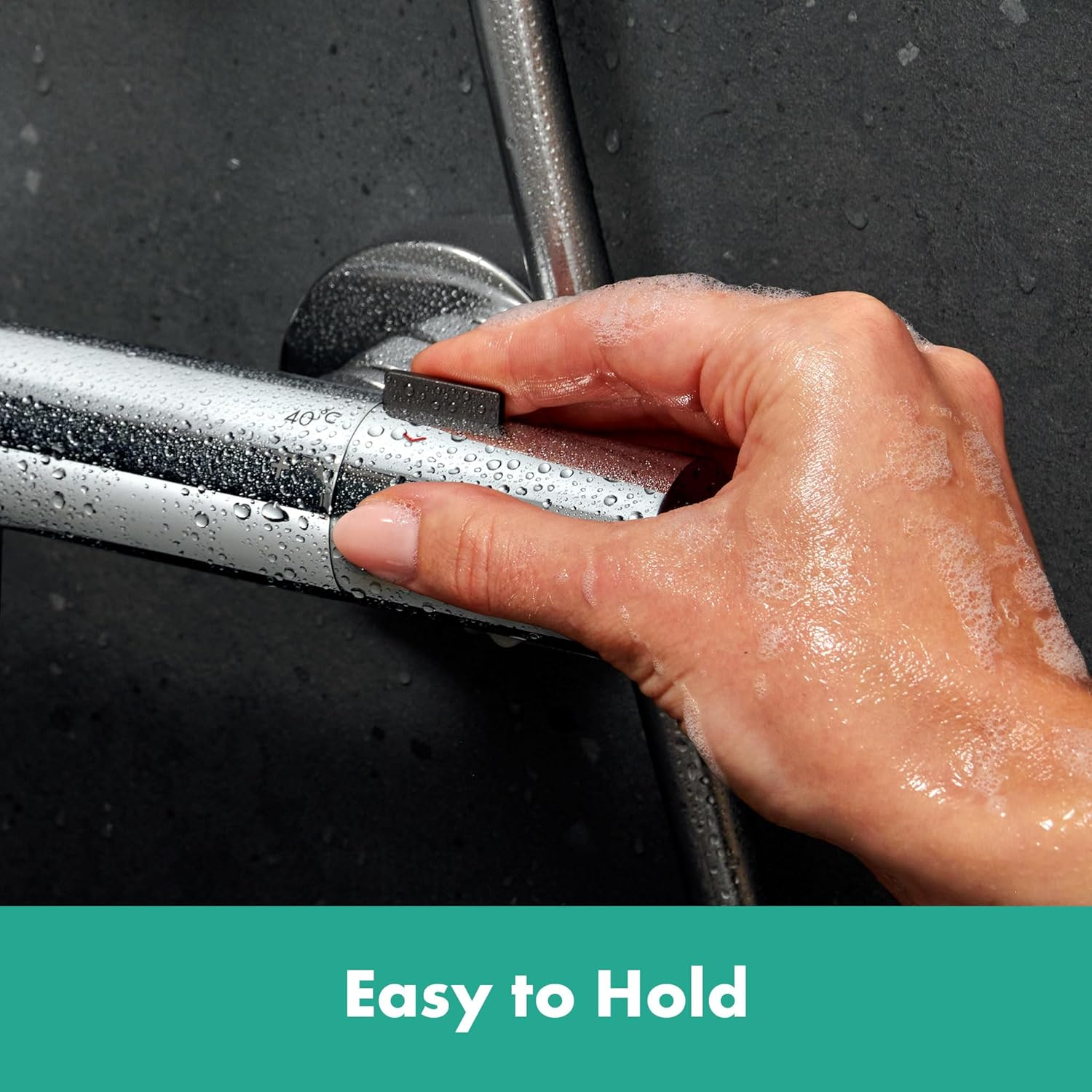 Hansgrohe Ecostat Fine - Shower Thermostat Exposed with Ecostop+, Thermostatic Shower Mixer with Safety Stop at 40 &deg;C, Thermostat for Showers, Mixer Tap for 1 Function, Chrome, 13324000 - Chrome image number 4